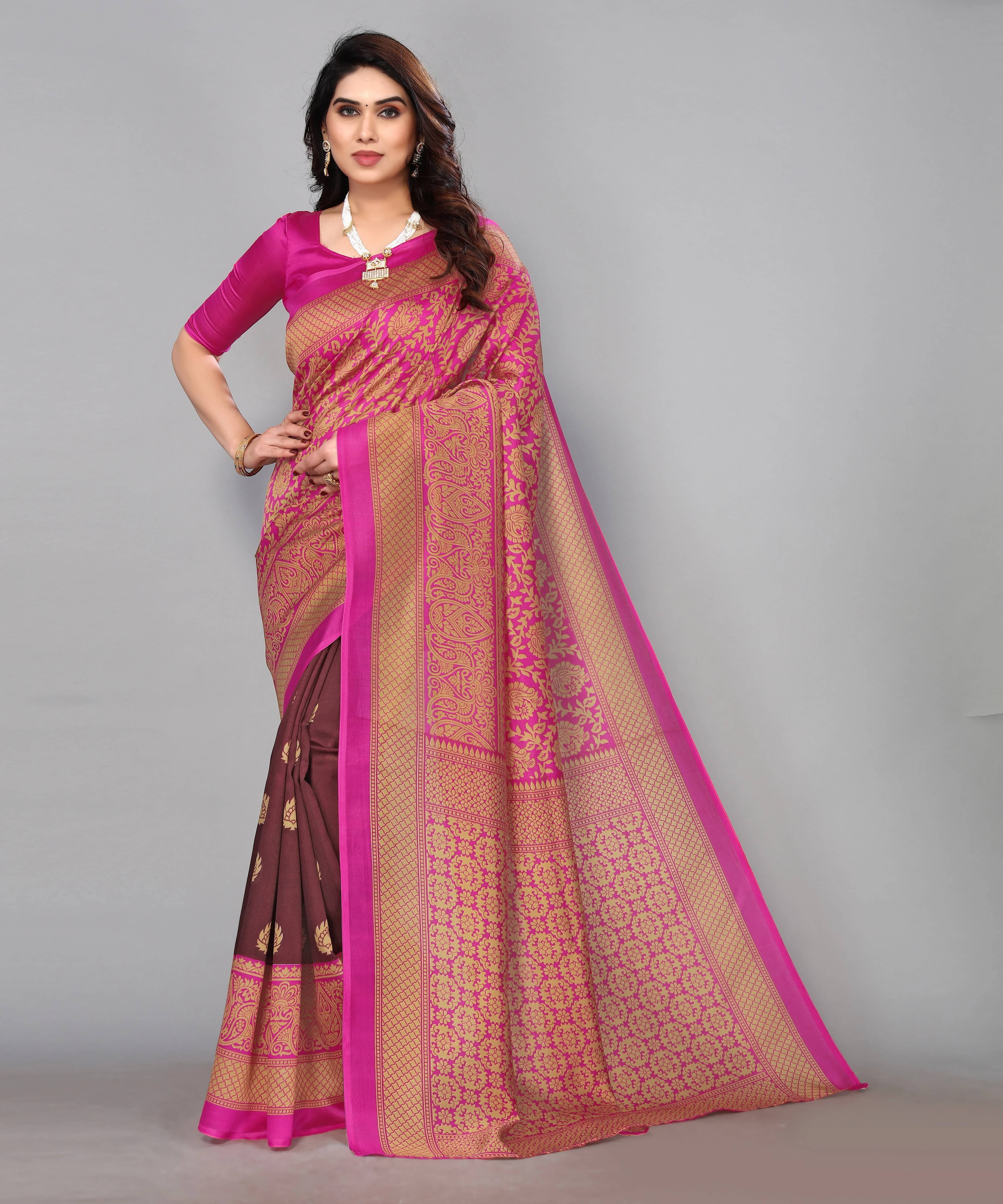     			Yashika Art Silk Printed Banarasi saree With Unstitched Blouse Piece ( Multicolor )