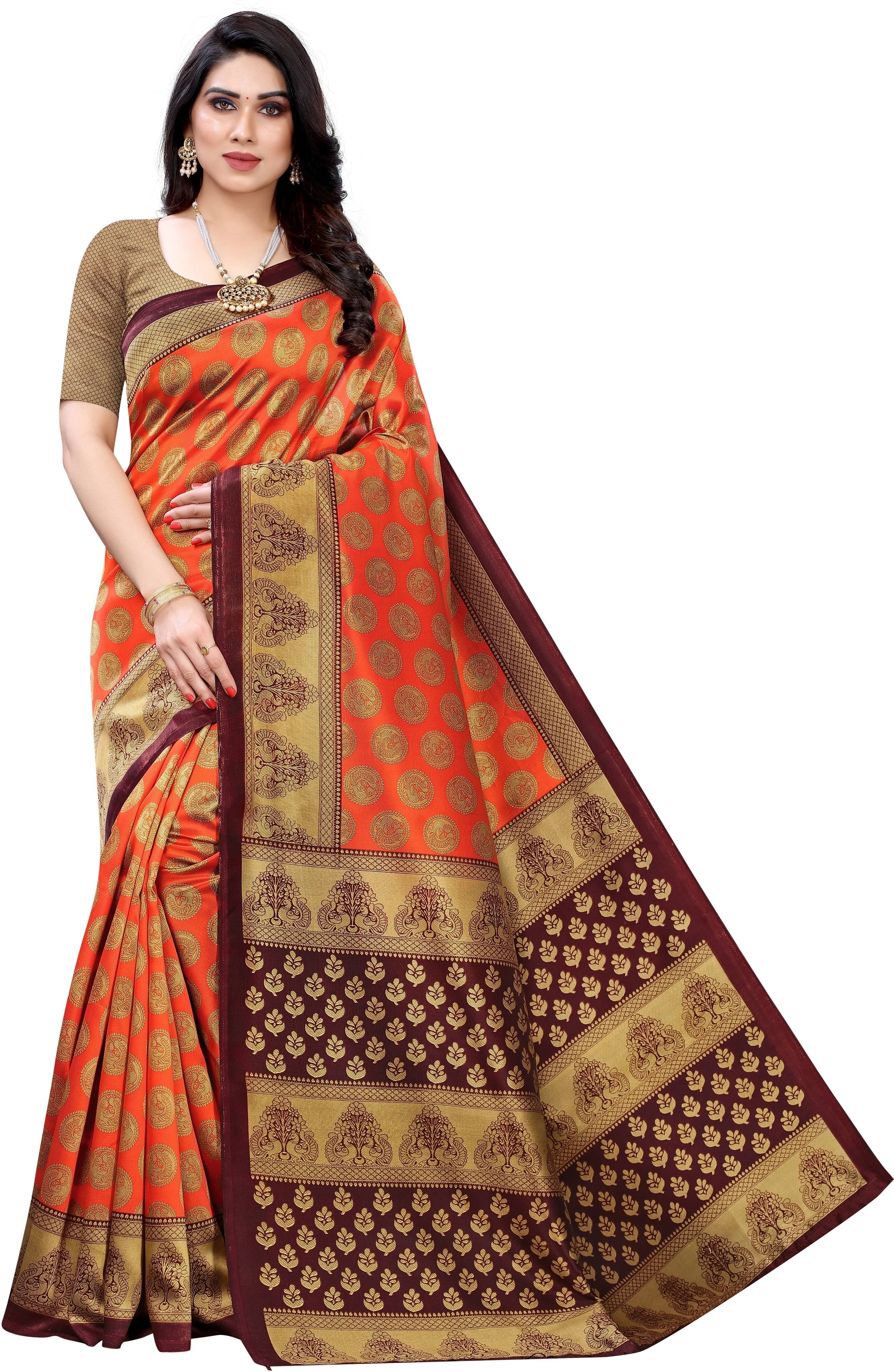     			Yashika Art Silk Printed Bhagalpuri Saree With Unstitched Blouse Piece ( Orange )
