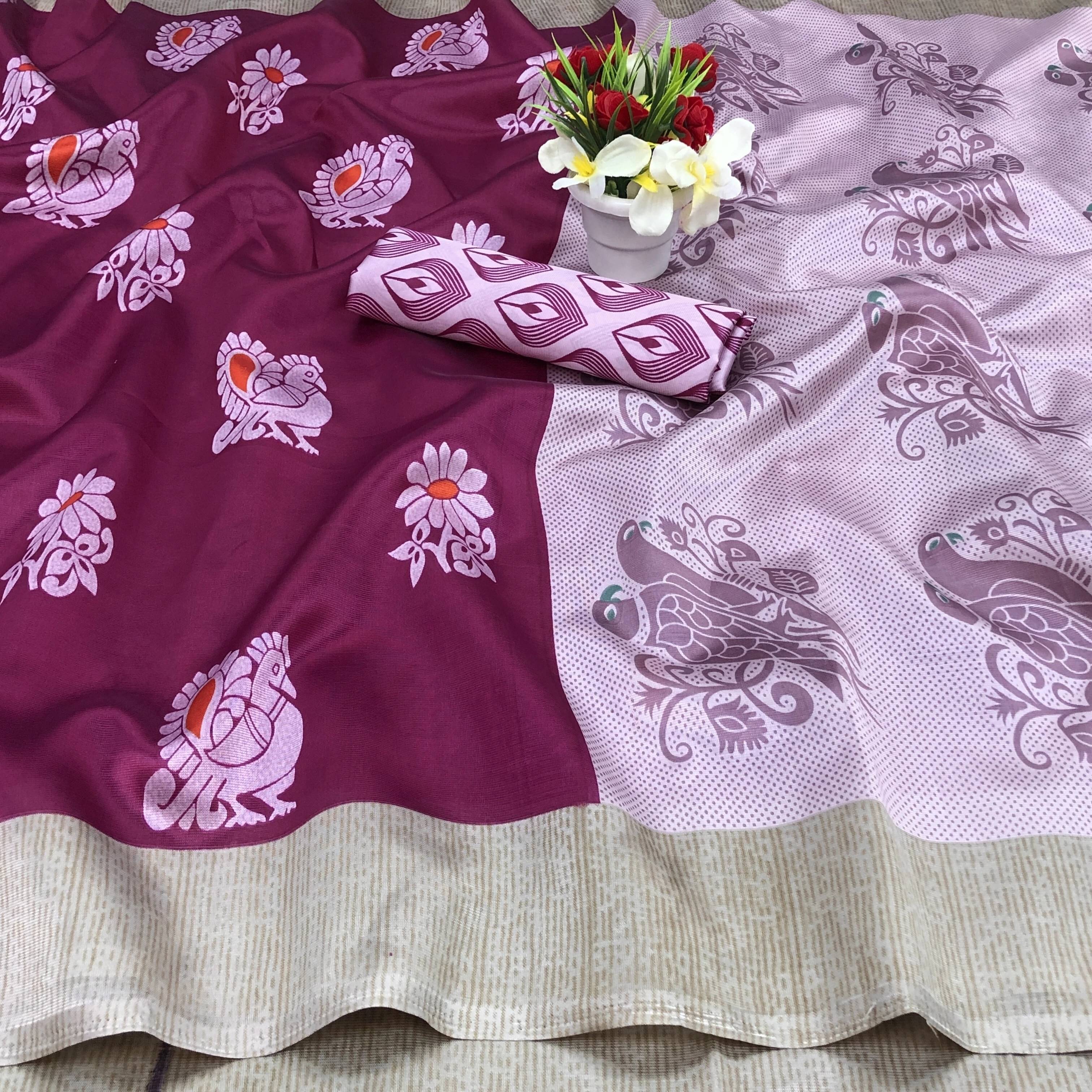 Yashika Art Silk Printed Kanjeevaram Sarees With Unstitched Blouse Piece ( Purple )     			Yashika Art Silk Printed Kanjeevaram Sarees With Unstitched Blouse Piece ( Purple )