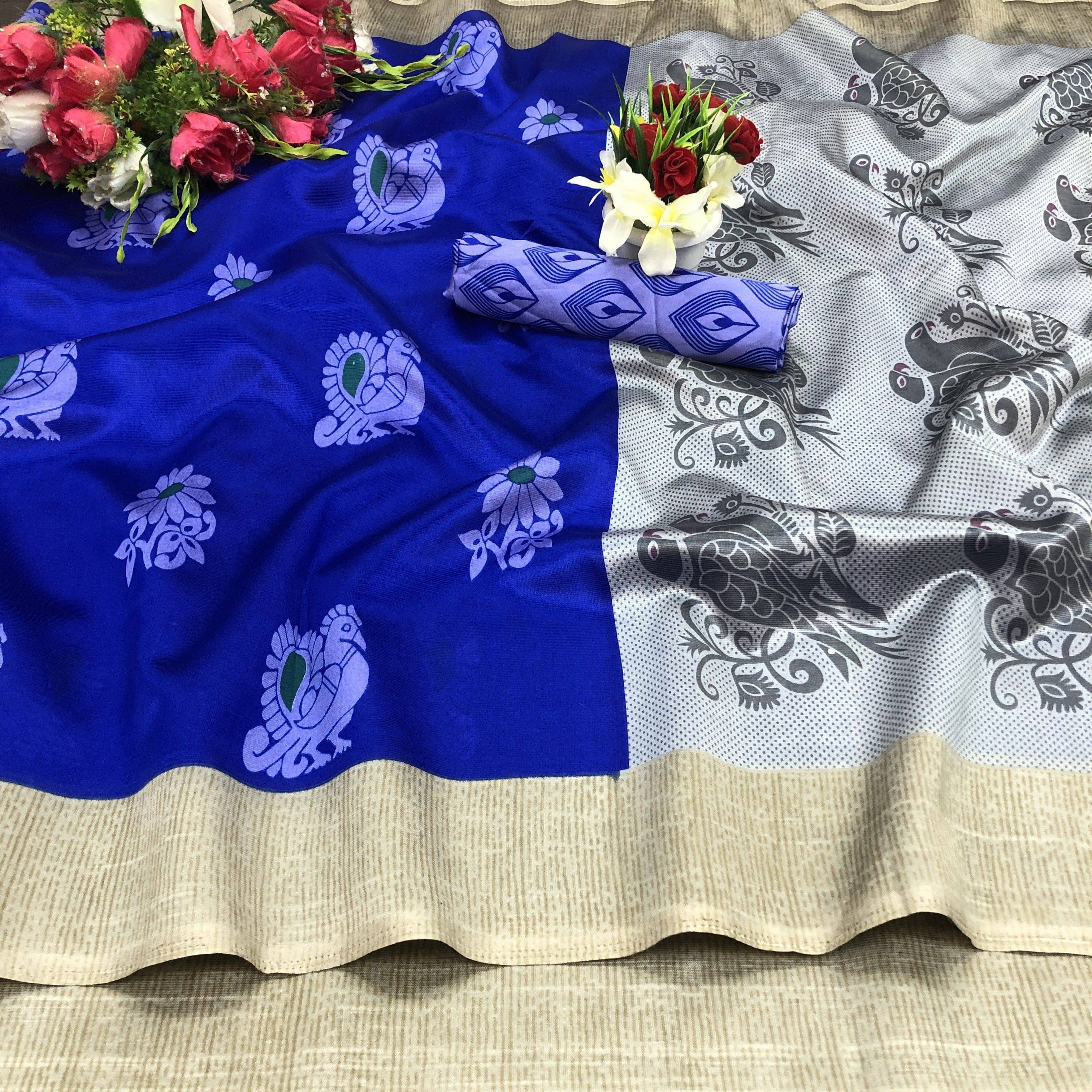     			Yashika Art Silk Printed Kanjeevaram Sarees With Unstitched Blouse Piece ( Blue )