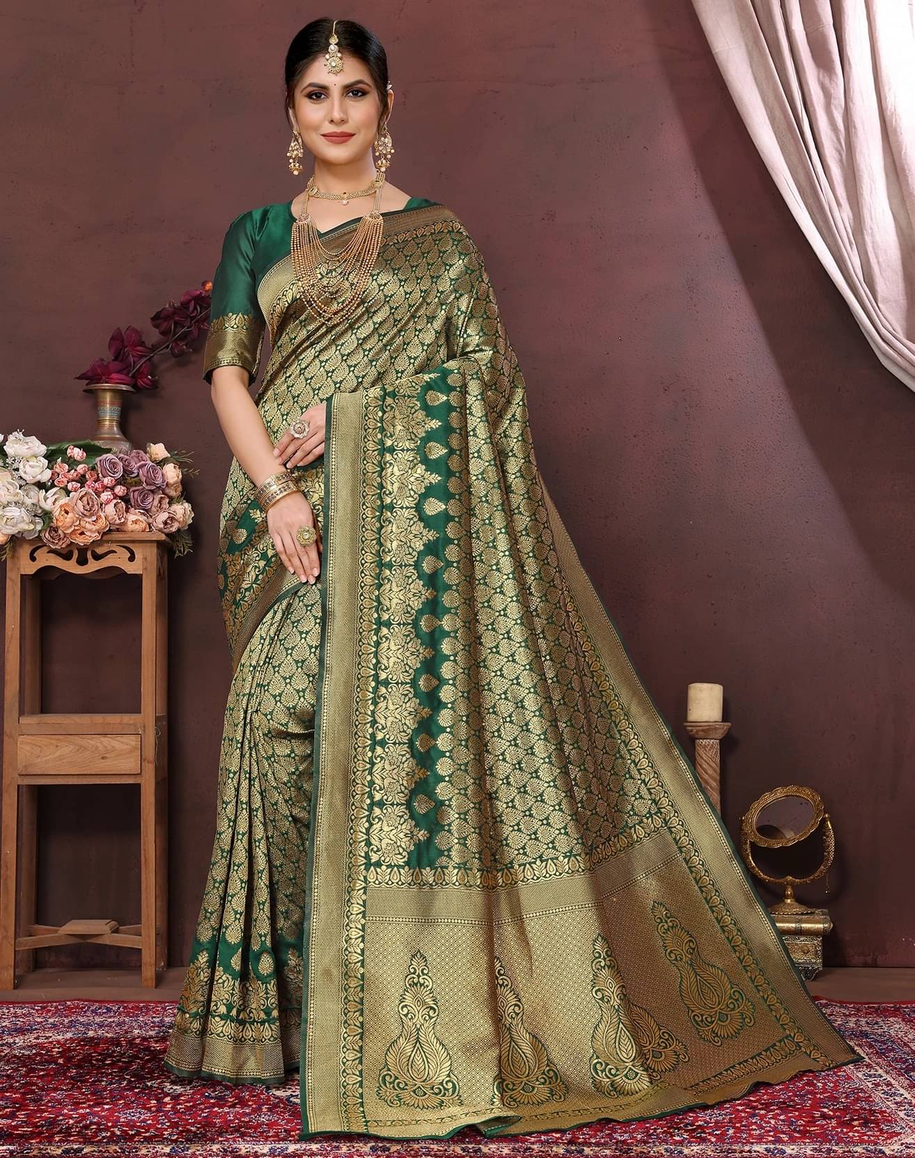 Yashika Art Silk Printed Kanjeevaram Sarees With Unstitched Blouse Piece ( Green ) Yashika Art Silk Printed Kanjeevaram Sarees With Unstitched Blouse Piece ( Green )