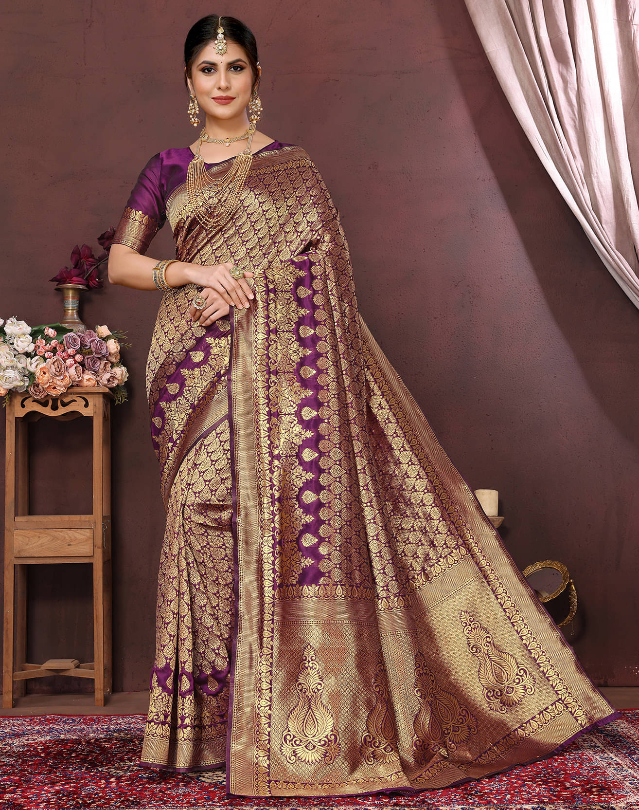 Yashika Art Silk Printed Kanjeevaram Sarees With Unstitched Blouse Piece ( Purple ) Yashika Art Silk Printed Kanjeevaram Sarees With Unstitched Blouse Piece ( Purple )