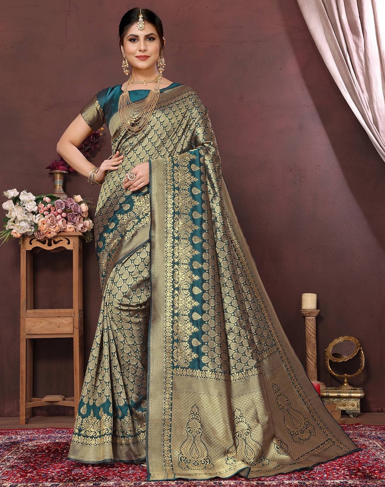 Yashika Art Silk Printed Kanjeevaram Sarees With Unstitched Blouse Piece ( Blue ) Yashika Art Silk Printed Kanjeevaram Sarees With Unstitched Blouse Piece ( Blue )