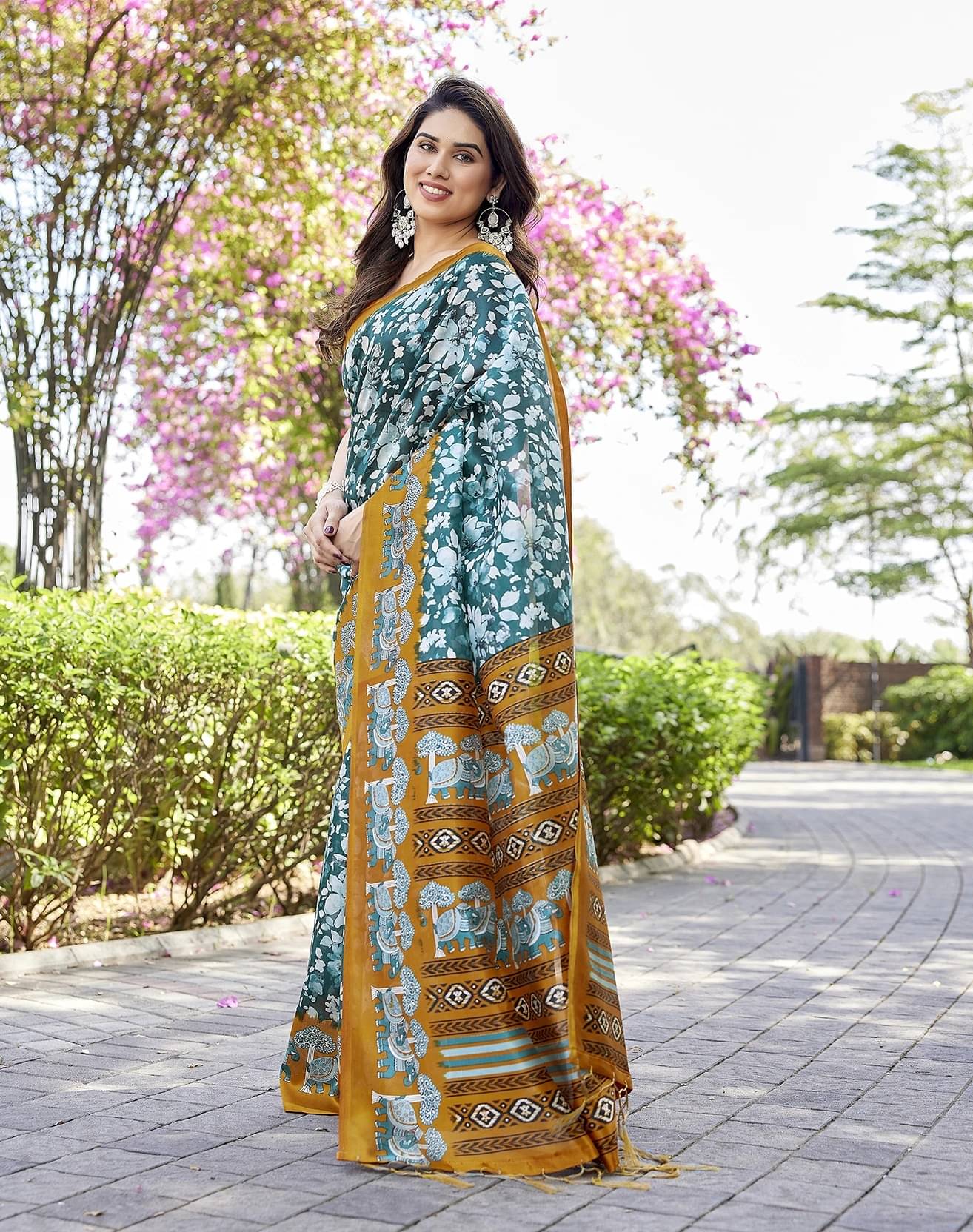     			Yashika Art Silk Printed Kanjeevaram Sarees With Unstitched Blouse Piece ( Blue )