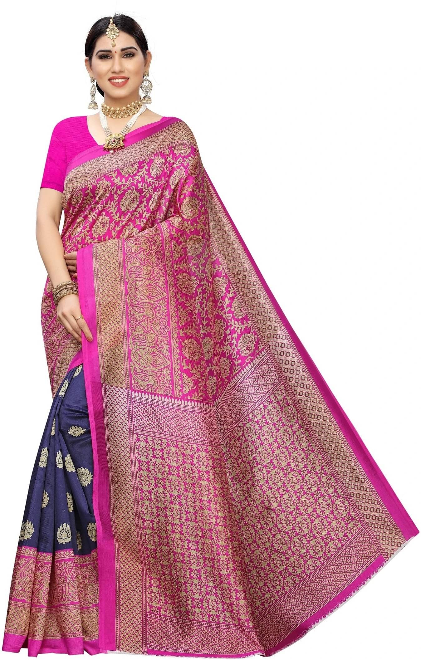 Yashika Art Silk Printed Kanjeevaram Sarees With Unstitched Blouse Piece ( Navy Blue )     			Yashika Art Silk Printed Kanjeevaram Sarees With Unstitched Blouse Piece ( Navy Blue )