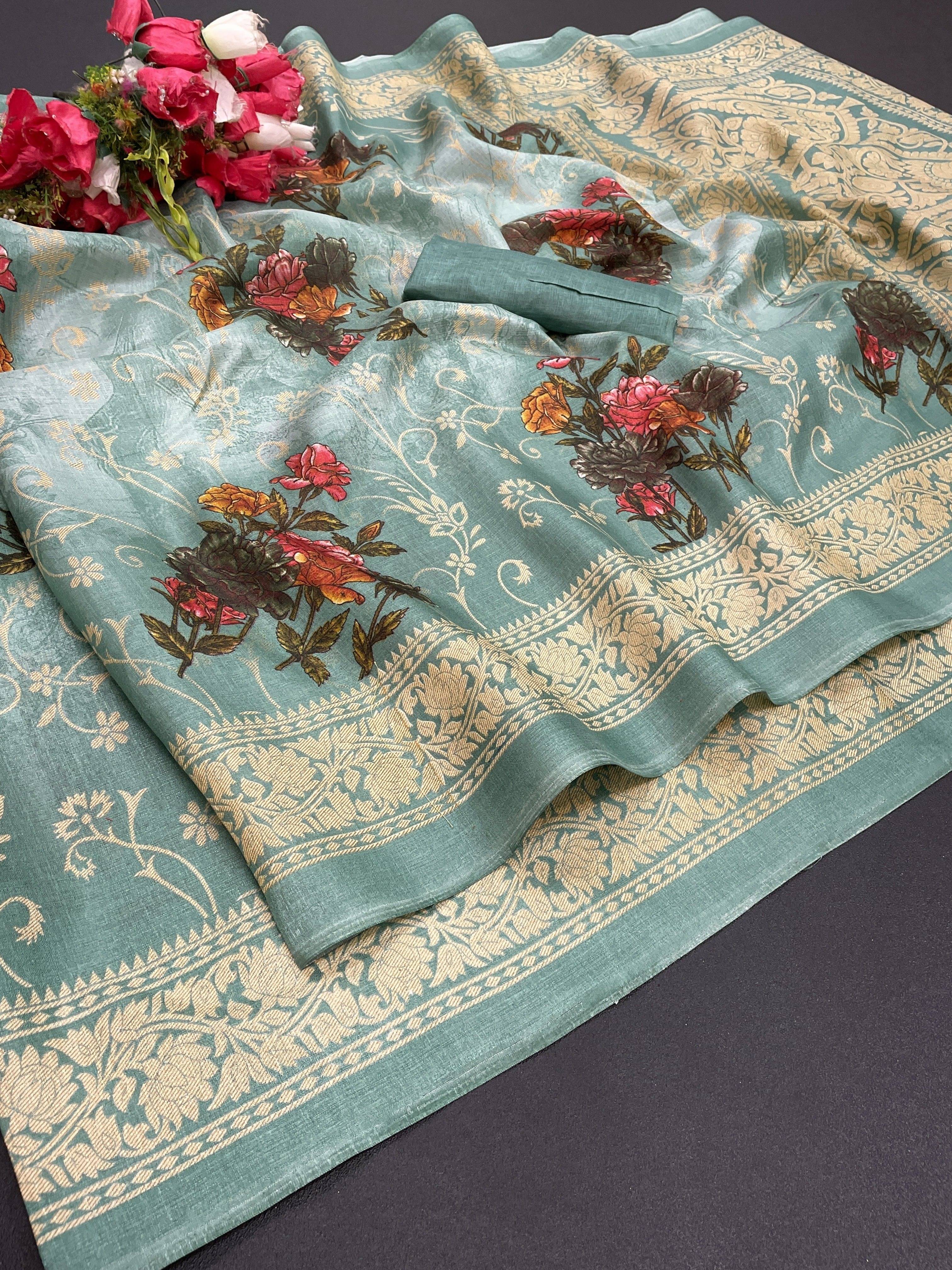 Yashika Art Silk Printed Mysore Silk Sarees With Unstitched Blouse Piece ( Green )     			Yashika Art Silk Printed Mysore Silk Sarees With Unstitched Blouse Piece ( Green )