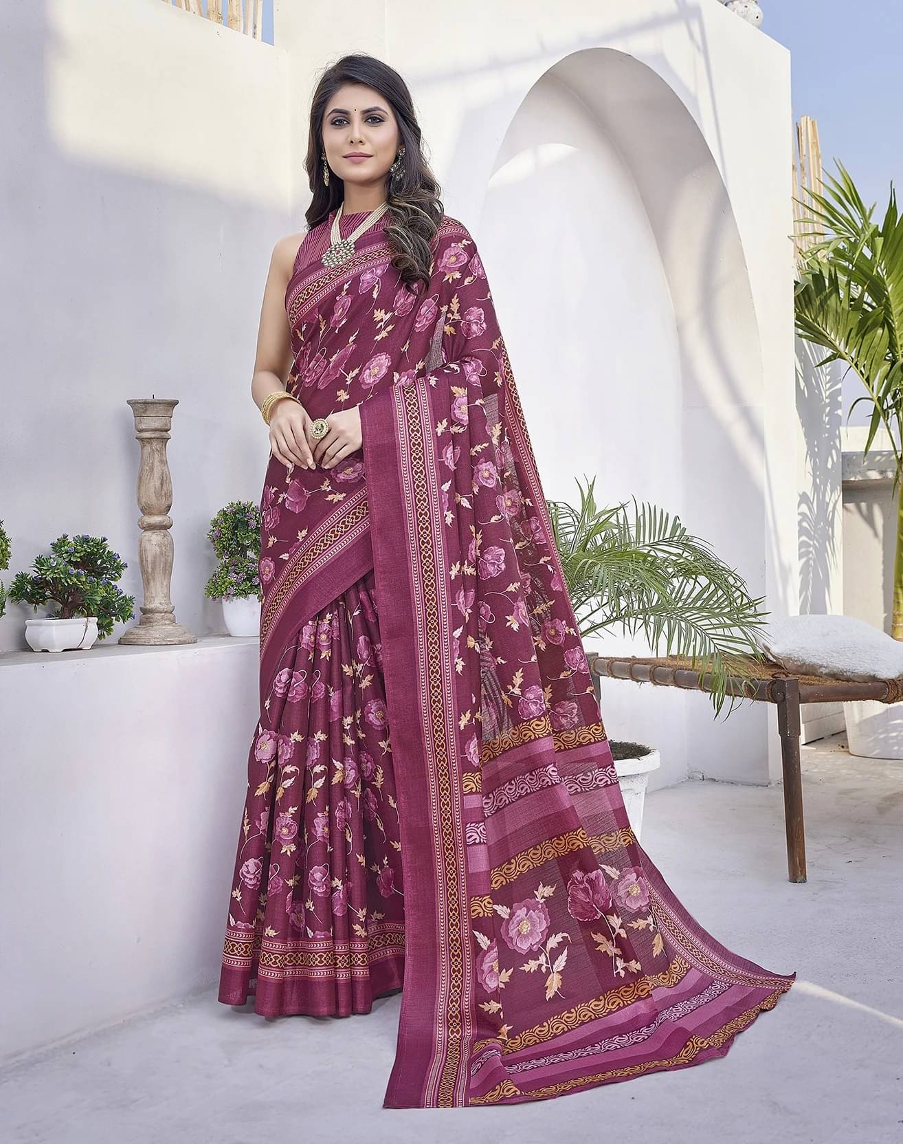     			Yashika Art Silk Printed Mysore Silk Sarees With Unstitched Blouse Piece ( Purple )