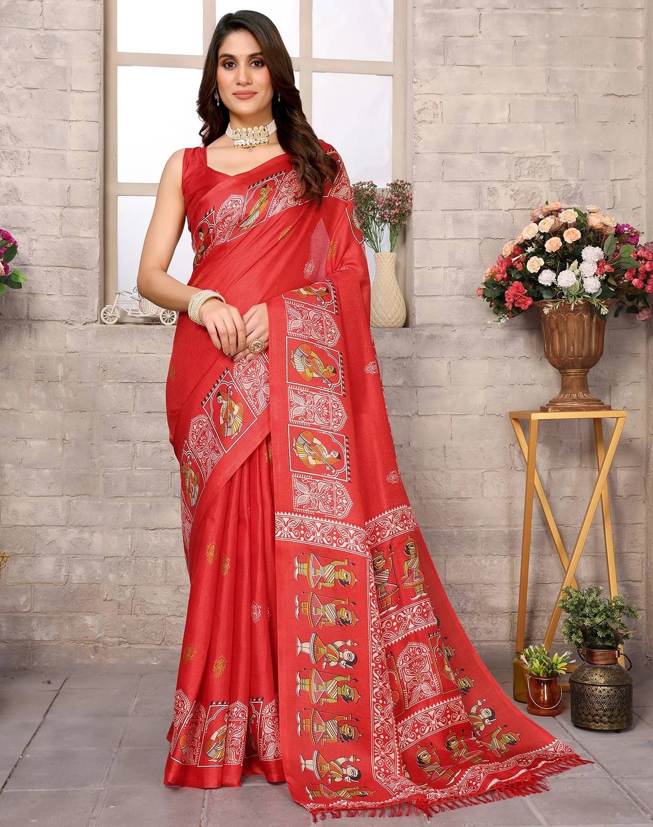    			Yashika Art Silk Printed Mysore Silk Sarees With Unstitched Blouse Piece ( Red )