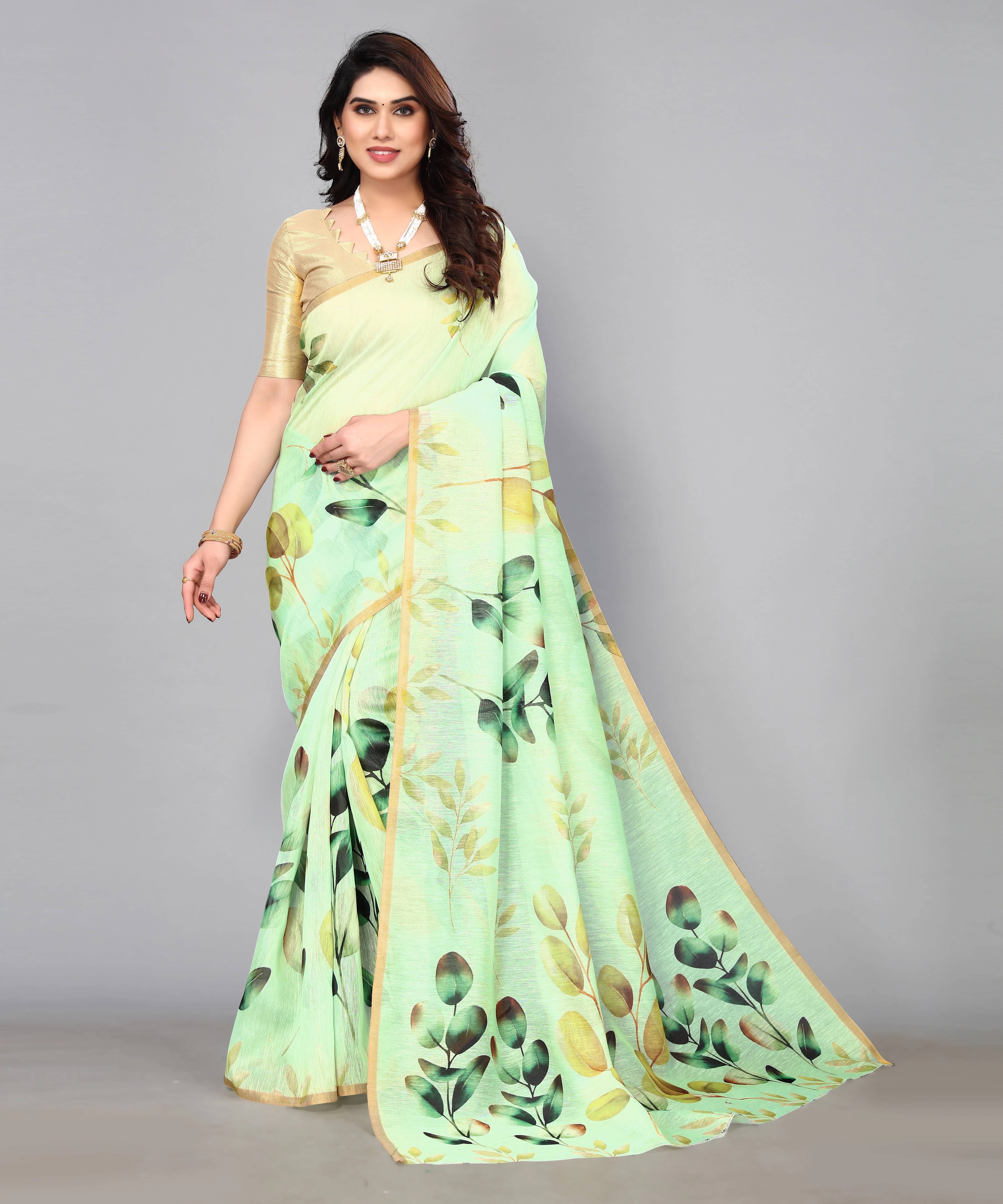     			Yashika Art Silk Printed Mysore Silk Sarees With Unstitched Blouse Piece ( Green )