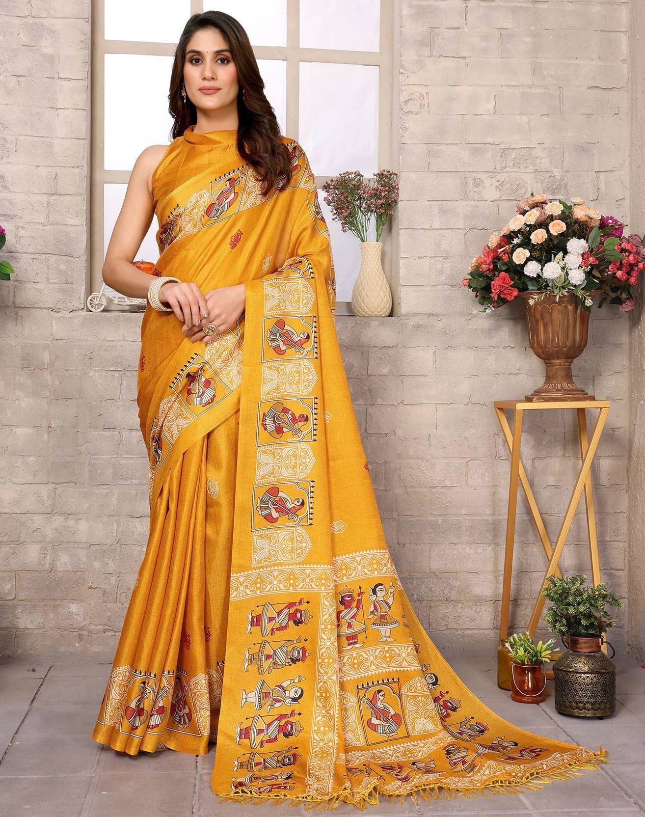 Yashika Art Silk Printed Mysore Silk Sarees With Unstitched Blouse Piece ( Yellow ) Yashika Art Silk Printed Mysore Silk Sarees With Unstitched Blouse Piece ( Yellow )