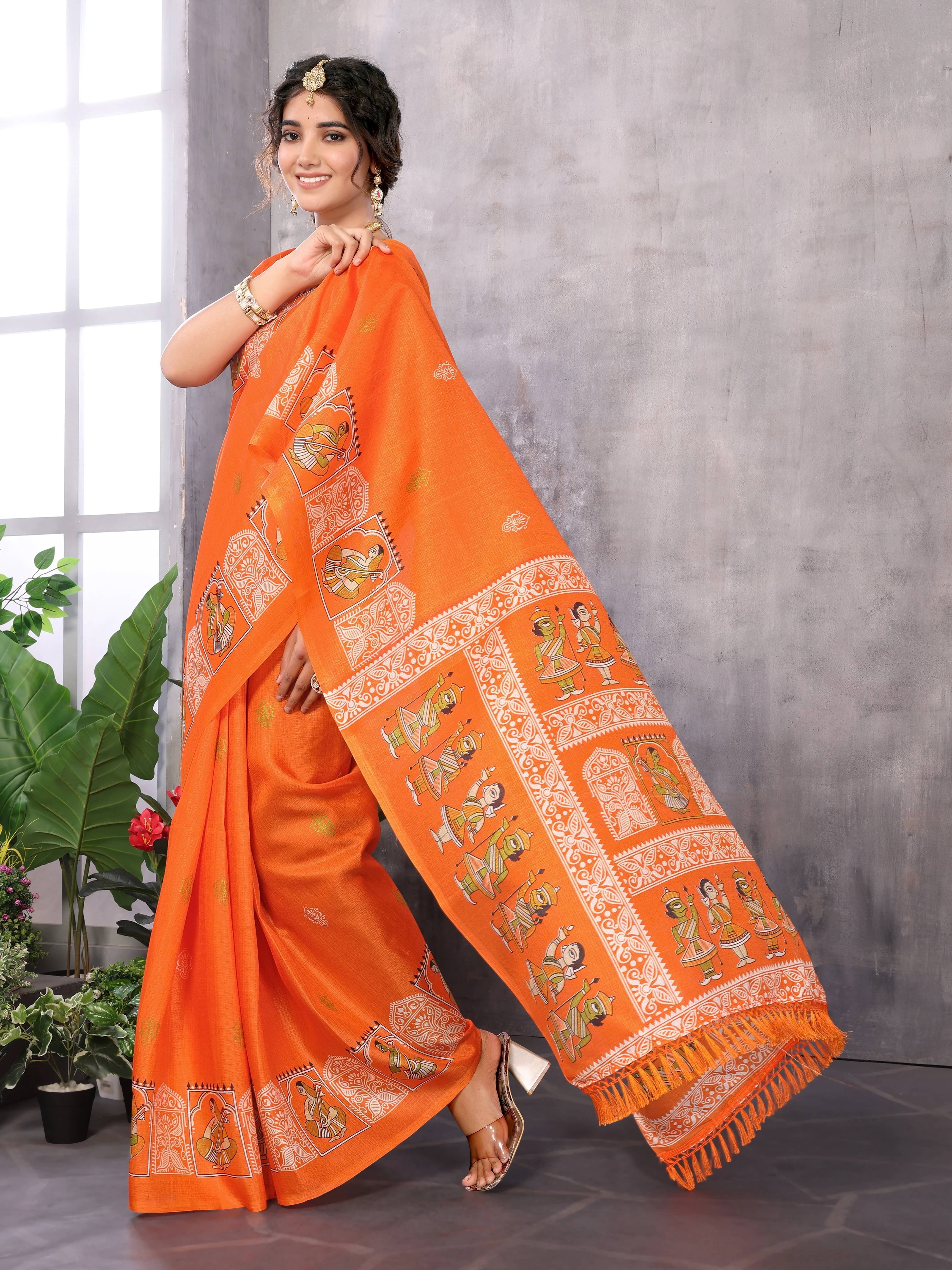     			Yashika Art Silk Printed Mysore Silk Sarees With Unstitched Blouse Piece ( Orange )