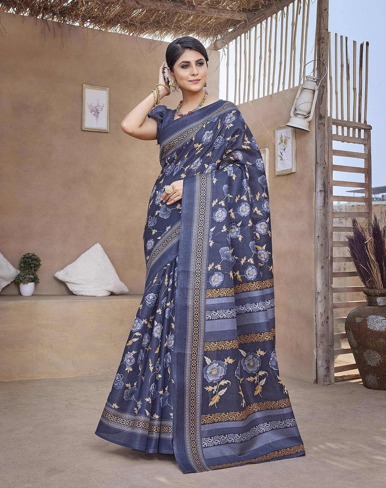     			Yashika Art Silk Printed Mysore Silk Sarees With Unstitched Blouse Piece ( Blue )