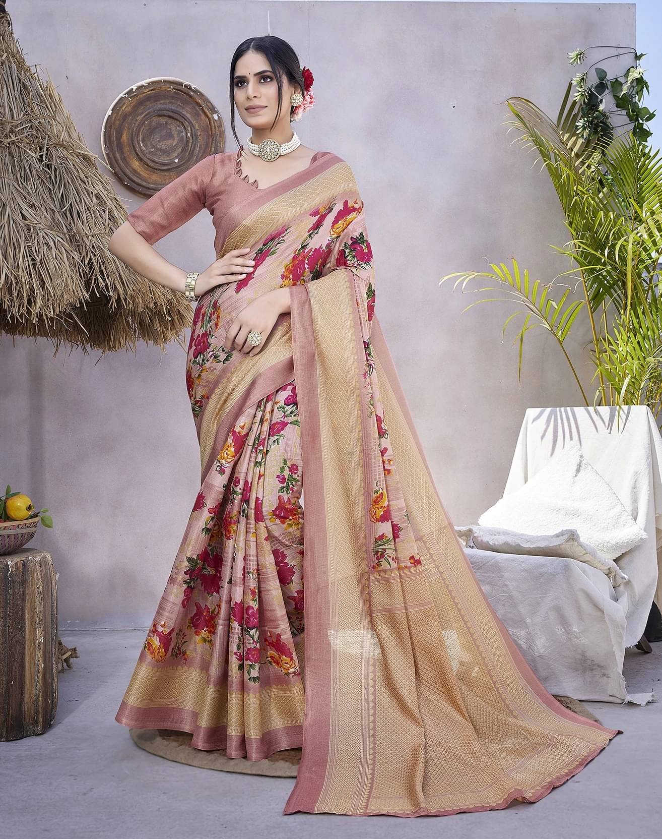     			Yashika Art Silk Printed Mysore Silk Sarees With Unstitched Blouse Piece ( Pink )