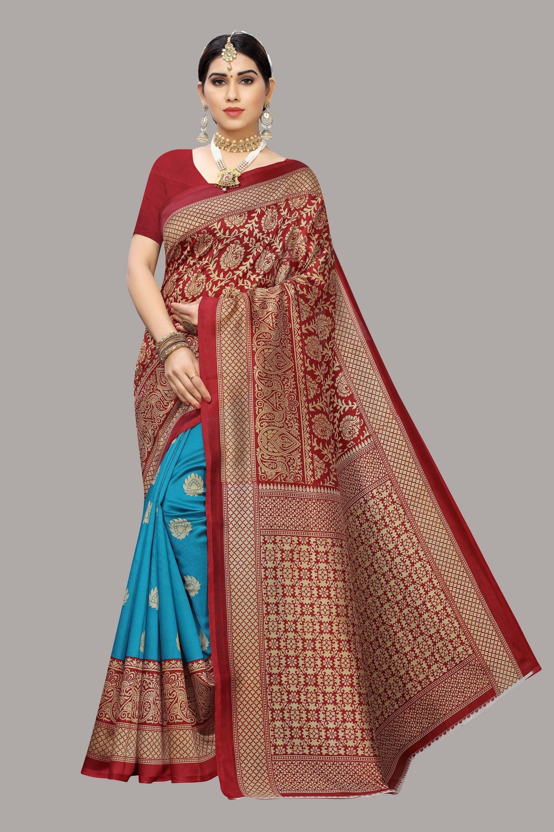     			Yashika Art Silk Printed Pochampally Ikkat Saree With Unstitched Blouse Piece ( Multicolor )