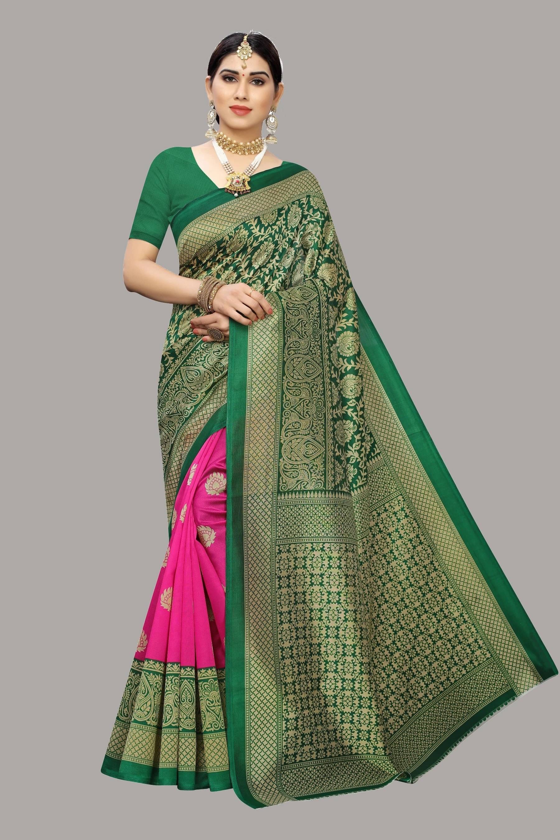     			Yashika Art Silk Printed Pochampally Ikkat Saree With Unstitched Blouse Piece ( Multicolor )