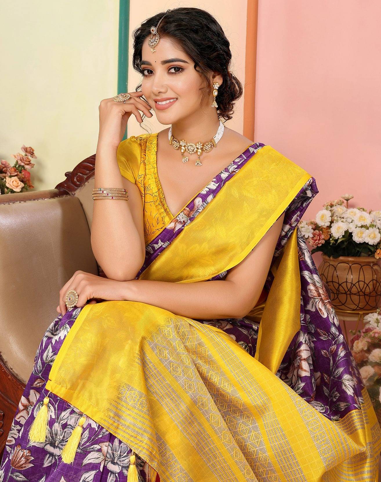     			Yashika Art Silk Printed Regular Saree With Unstitched Blouse Piece ( Purple )