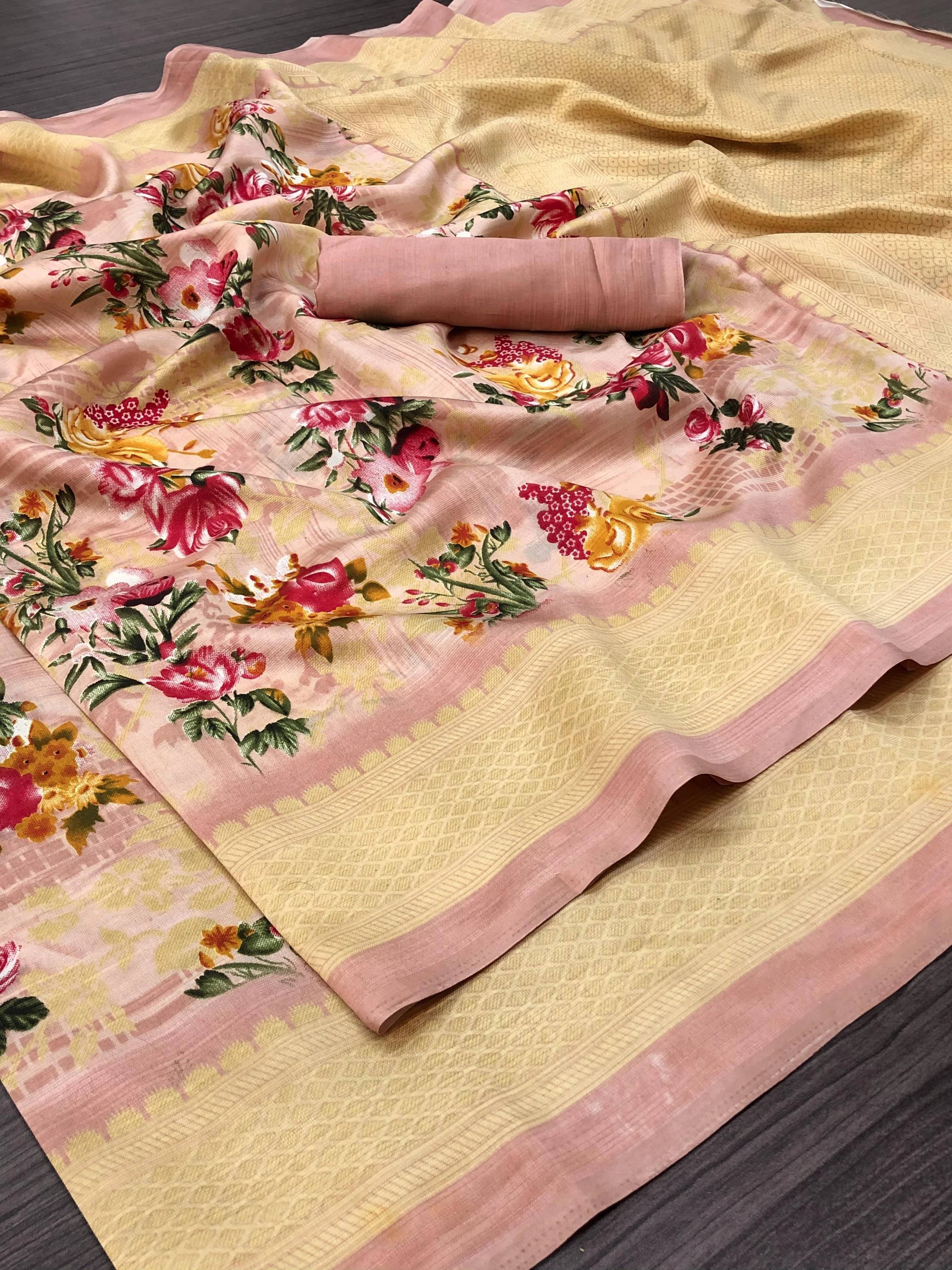     			Yashika Art Silk Printed Regular Saree With Unstitched Blouse Piece ( Pink )