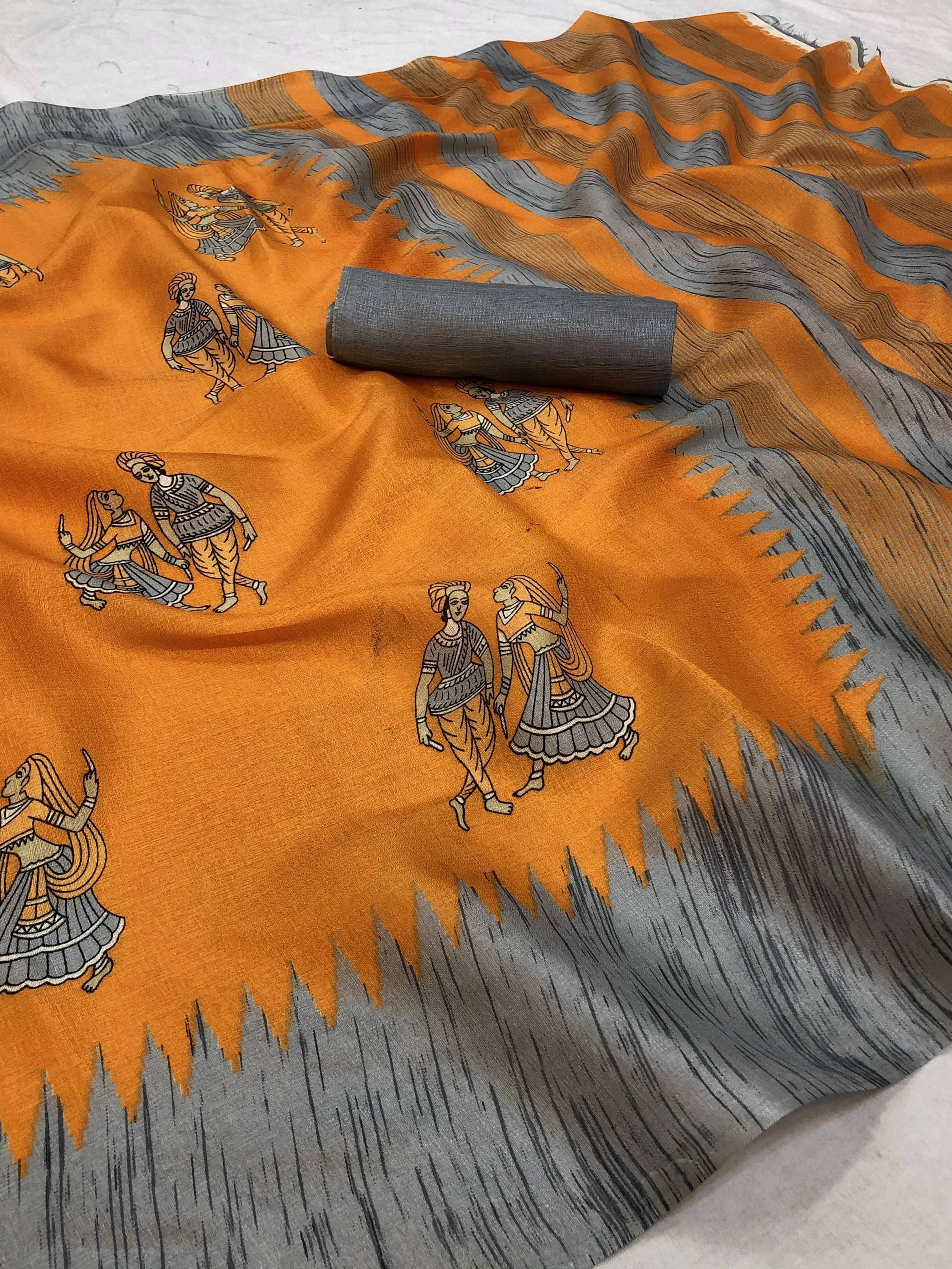     			Yashika Art Silk Printed Regular Saree With Unstitched Blouse Piece ( Orange )
