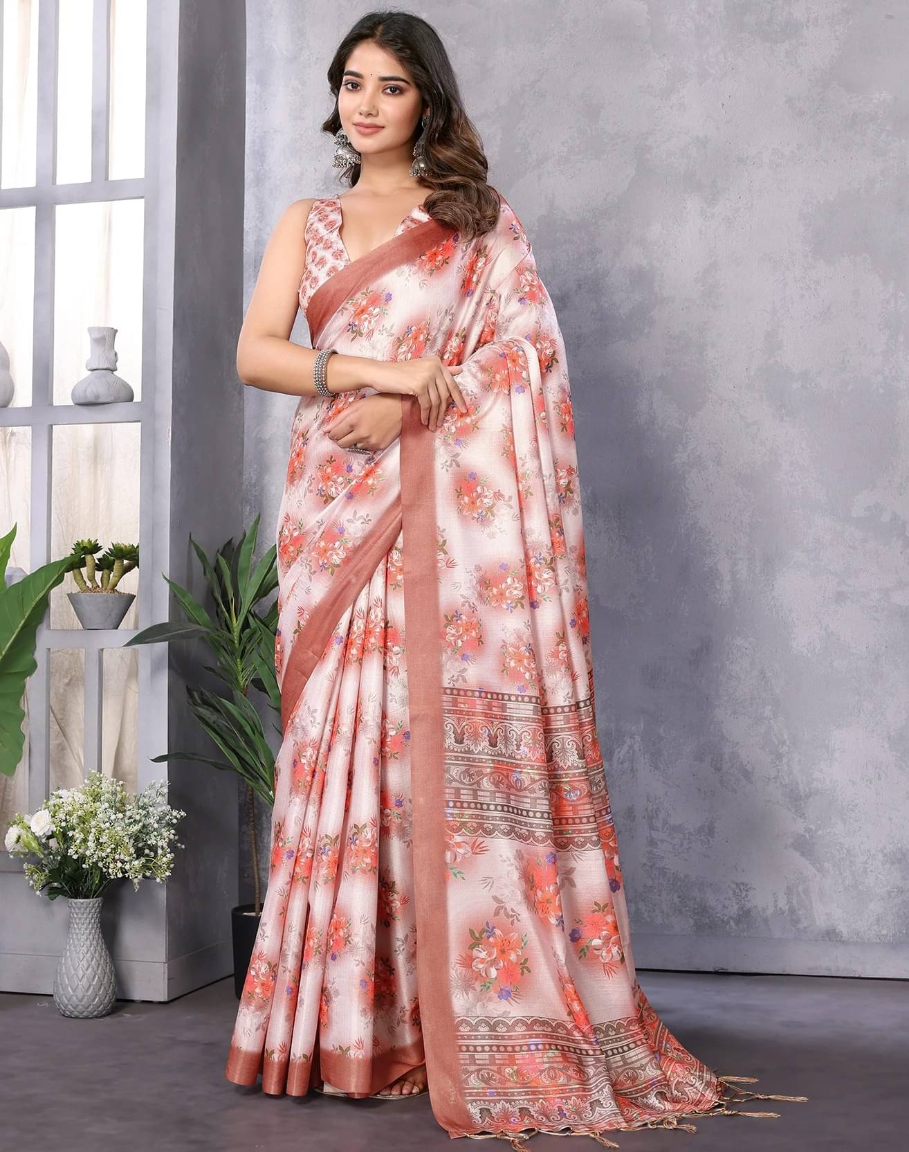     			Yashika Art Silk Printed Regular Saree With Unstitched Blouse Piece ( Brown )