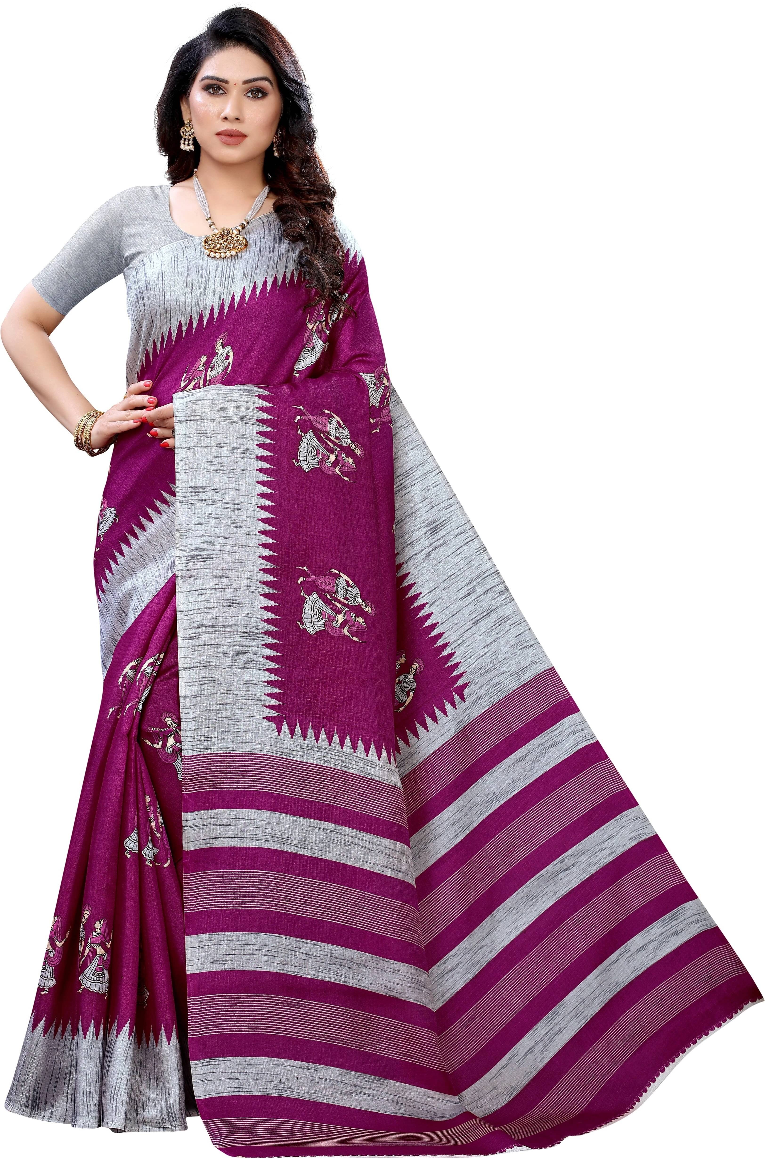     			Yashika Art Silk Printed Regular Saree With Unstitched Blouse Piece ( Purple )