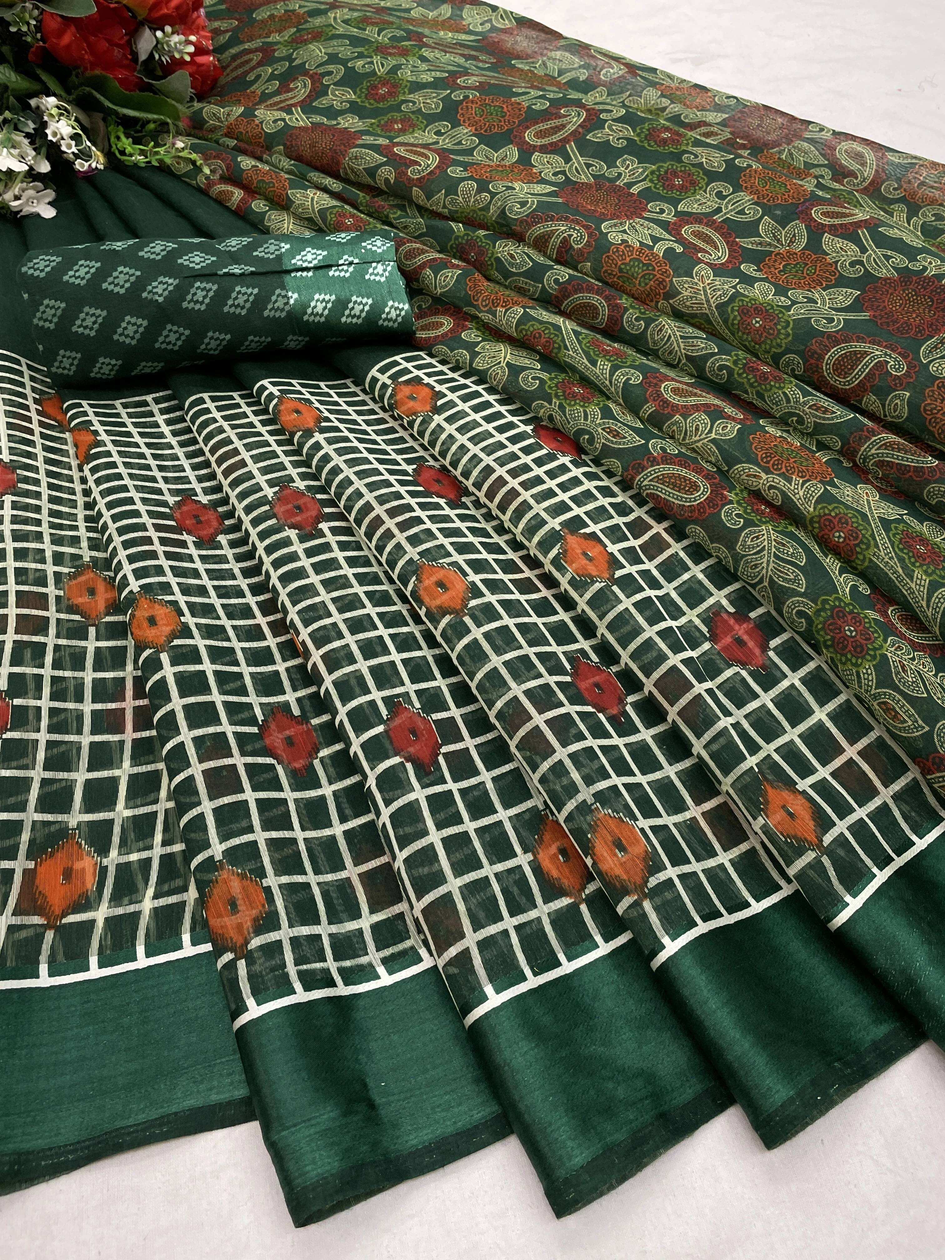     			Yashika Art Silk Printed Regular Saree With Unstitched Blouse Piece ( Green )