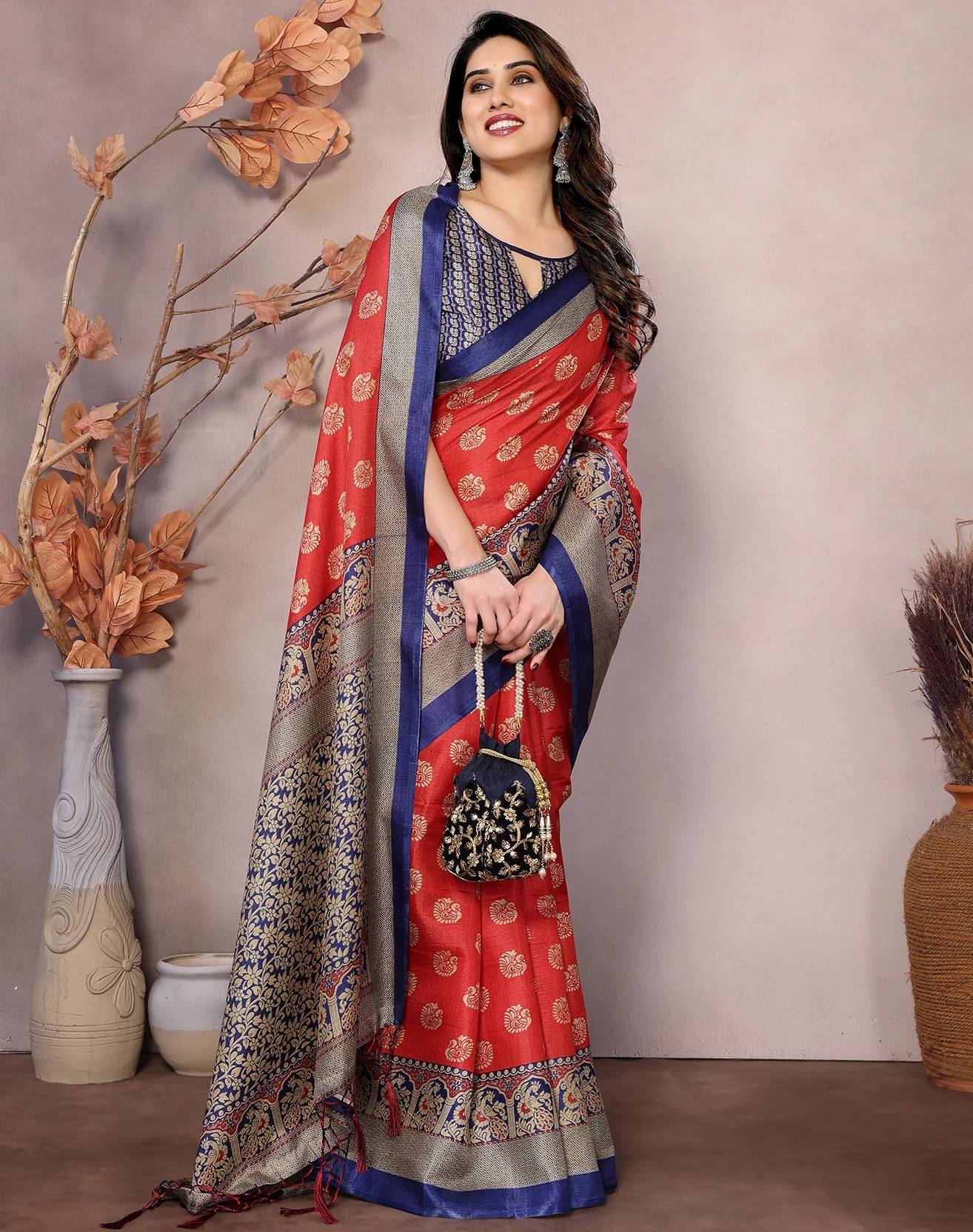    			Yashika Art Silk Printed Regular Saree With Unstitched Blouse Piece ( Red )