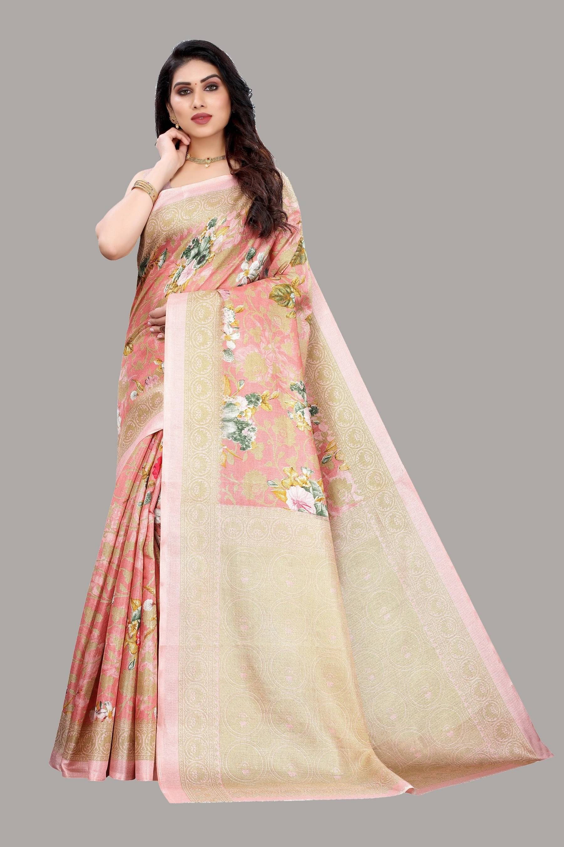 Yashika Art Silk Printed Regular Saree With Unstitched Blouse Piece ( Pink ) Yashika Art Silk Printed Regular Saree With Unstitched Blouse Piece ( Pink )