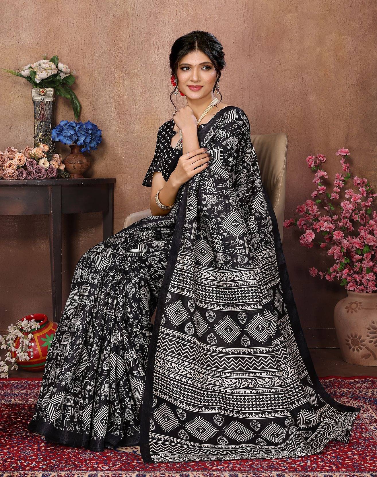 Yashika Art Silk Printed Regular Saree With Unstitched Blouse Piece ( Black )     			Yashika Art Silk Printed Regular Saree With Unstitched Blouse Piece ( Black )