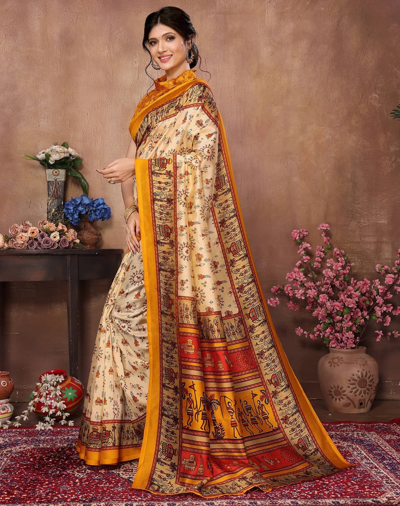     			Yashika Art Silk Printed Regular Saree With Unstitched Blouse Piece ( Blue )