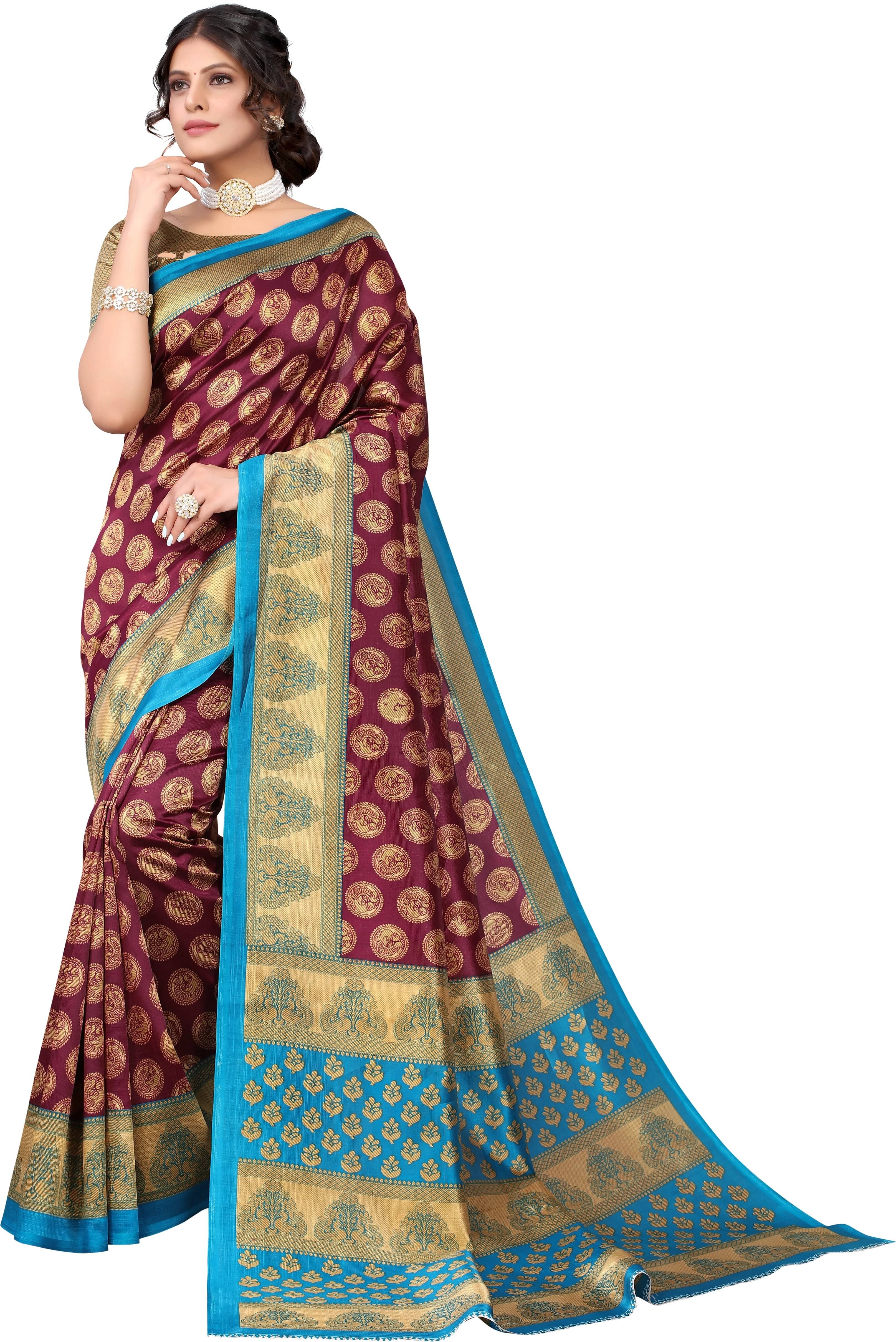 Yashika Art Silk Printed Regular Saree With Unstitched Blouse Piece ( Multicolor ) Yashika Art Silk Printed Regular Saree With Unstitched Blouse Piece ( Multicolor )