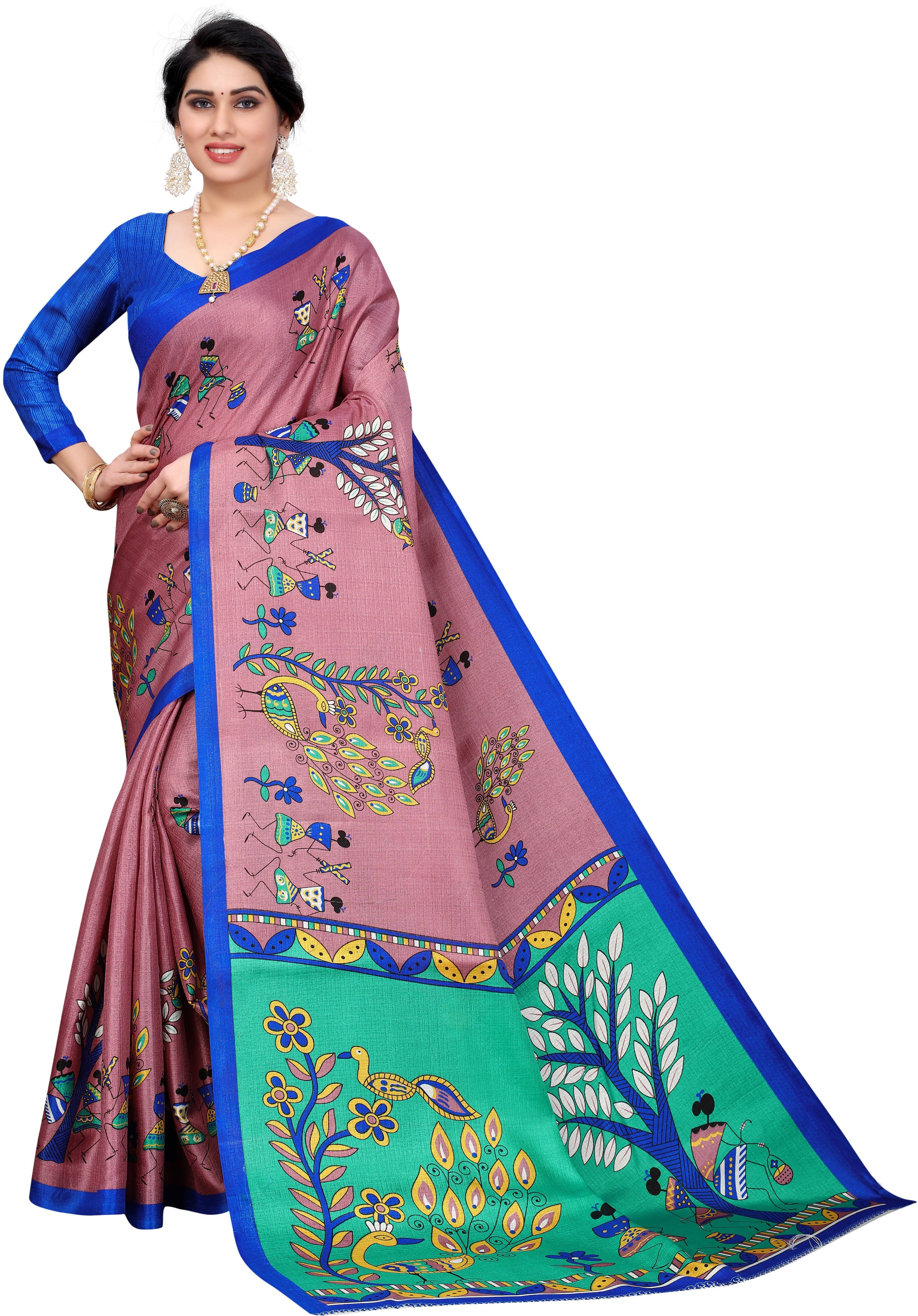     			Yashika Art Silk Printed Regular Saree With Unstitched Blouse Piece ( Pink )