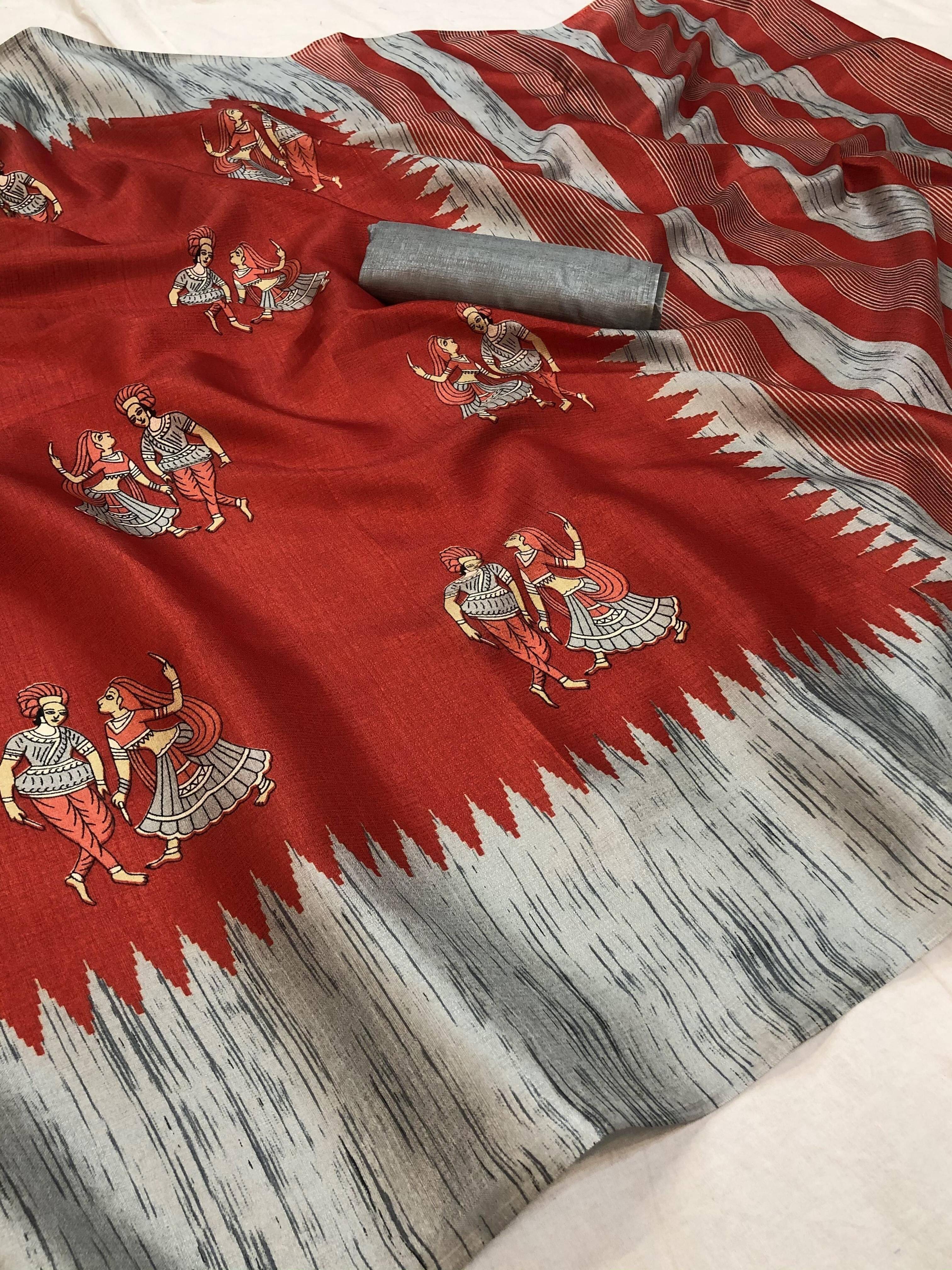     			Yashika Art Silk Printed Regular Saree With Unstitched Blouse Piece ( Red )