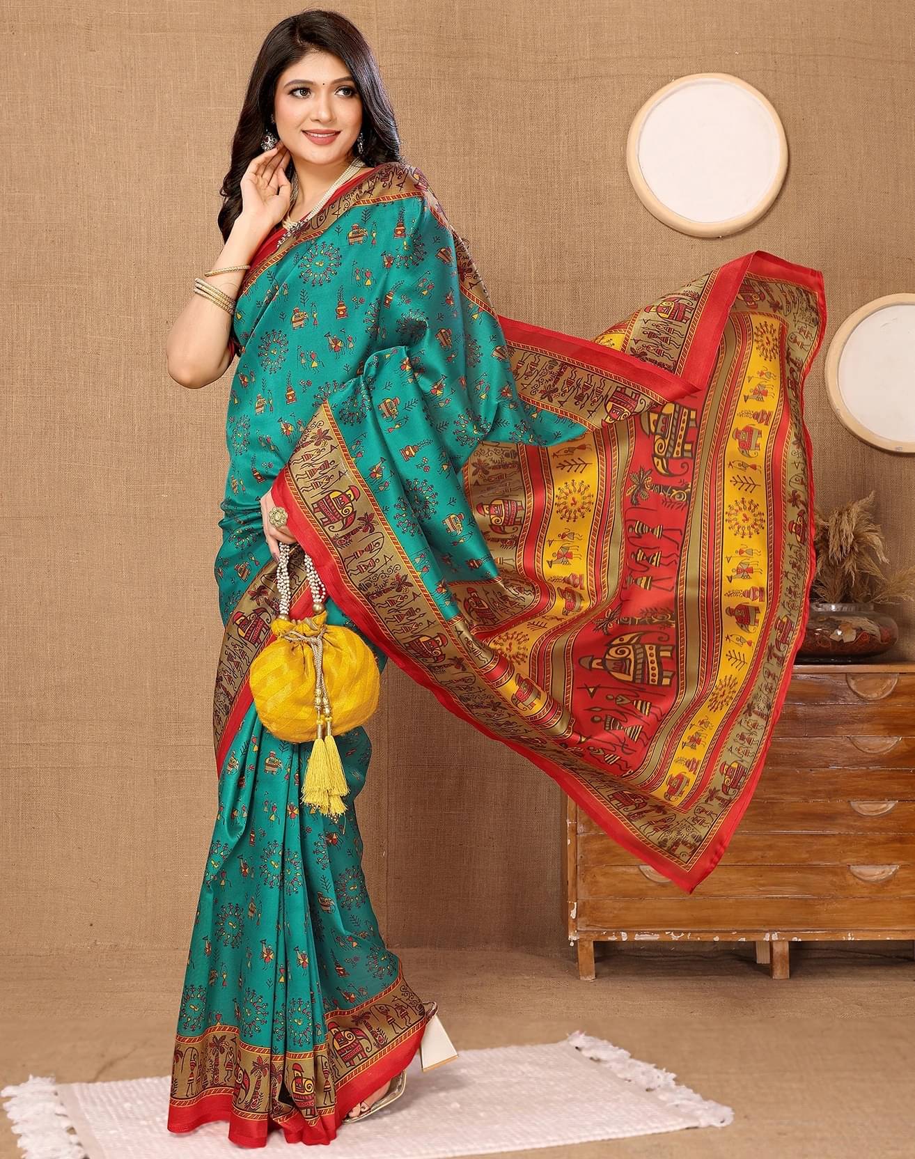     			Yashika Art Silk Printed Regular Saree With Unstitched Blouse Piece ( Blue )