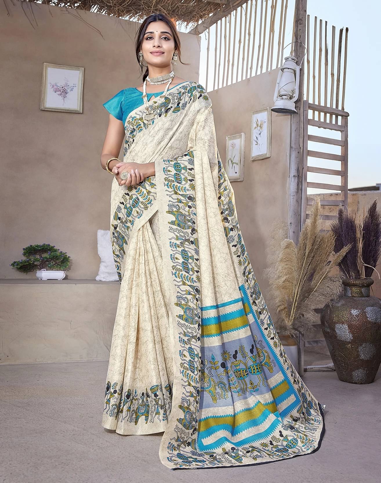     			Yashika Art Silk Printed Regular Saree With Unstitched Blouse Piece ( Blue )