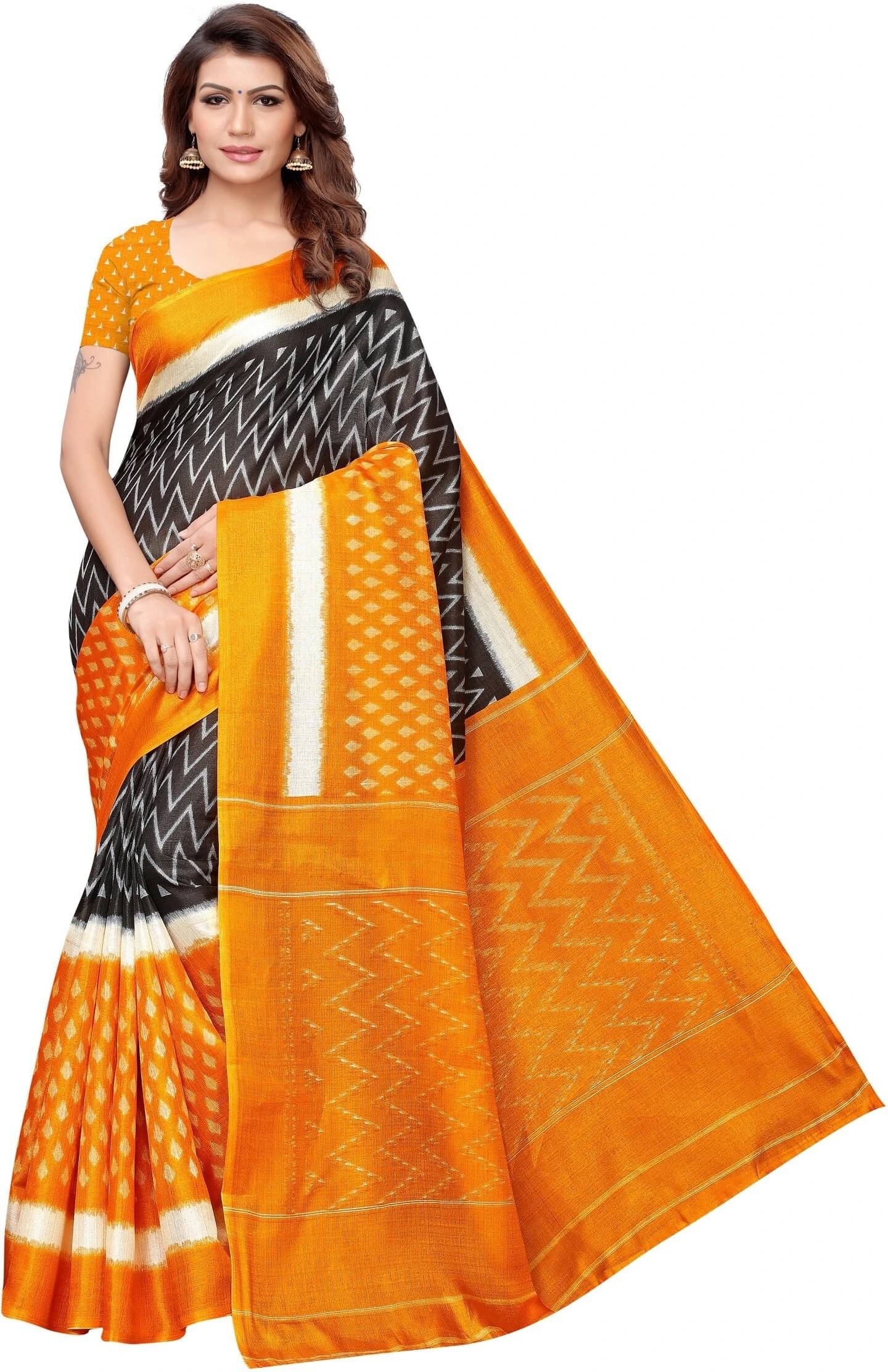     			Yashika Art Silk Printed Regular Saree With Unstitched Blouse Piece ( Mustard )