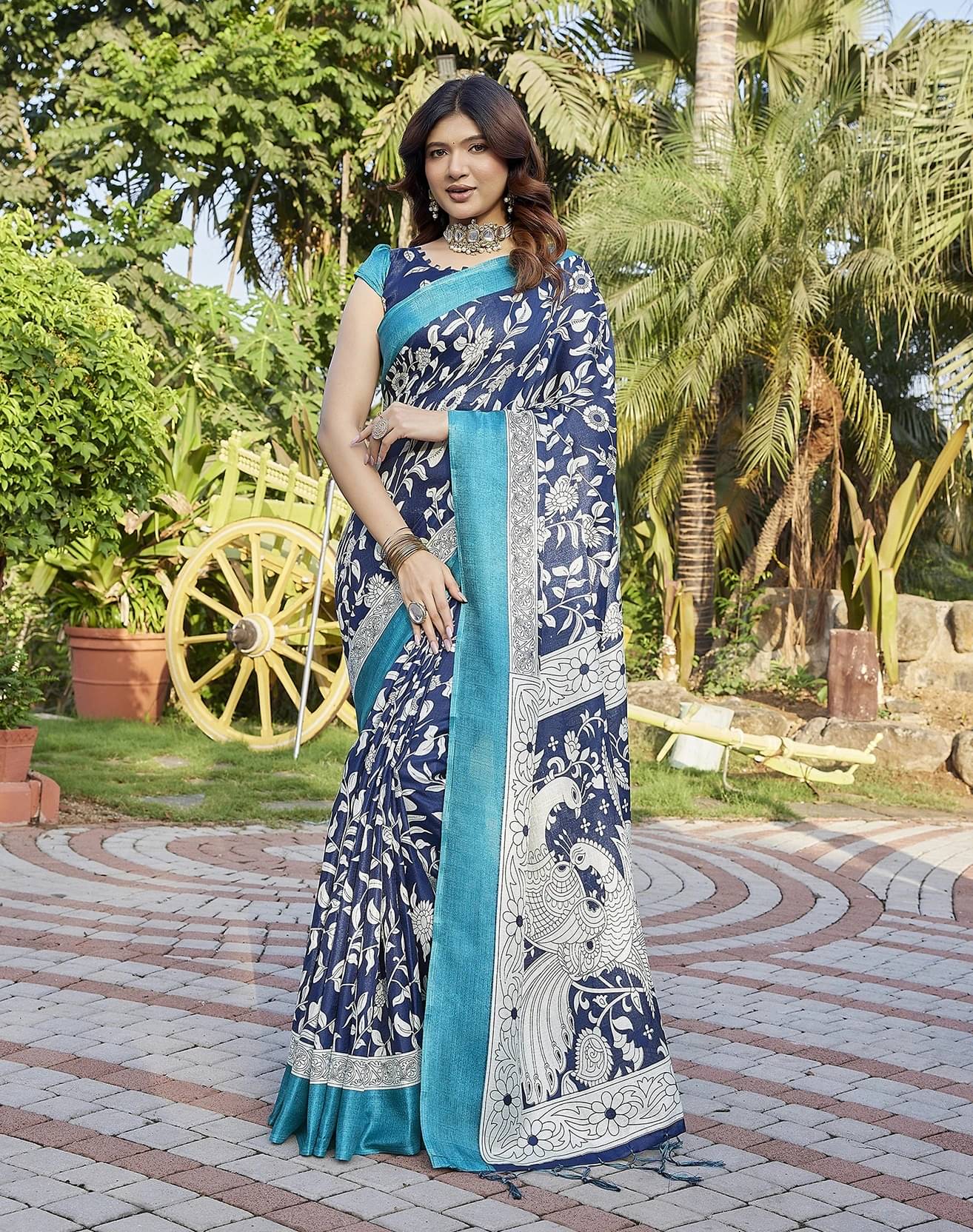 Yashika Art Silk Printed Regular Saree With Unstitched Blouse Piece ( Blue )     			Yashika Art Silk Printed Regular Saree With Unstitched Blouse Piece ( Blue )