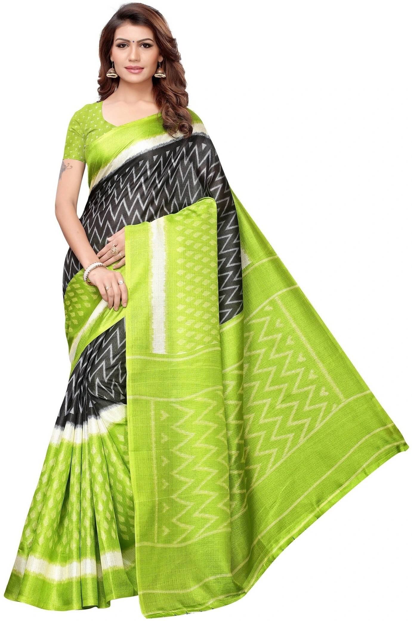     			Yashika Art Silk Printed Regular Saree With Unstitched Blouse Piece ( Green )