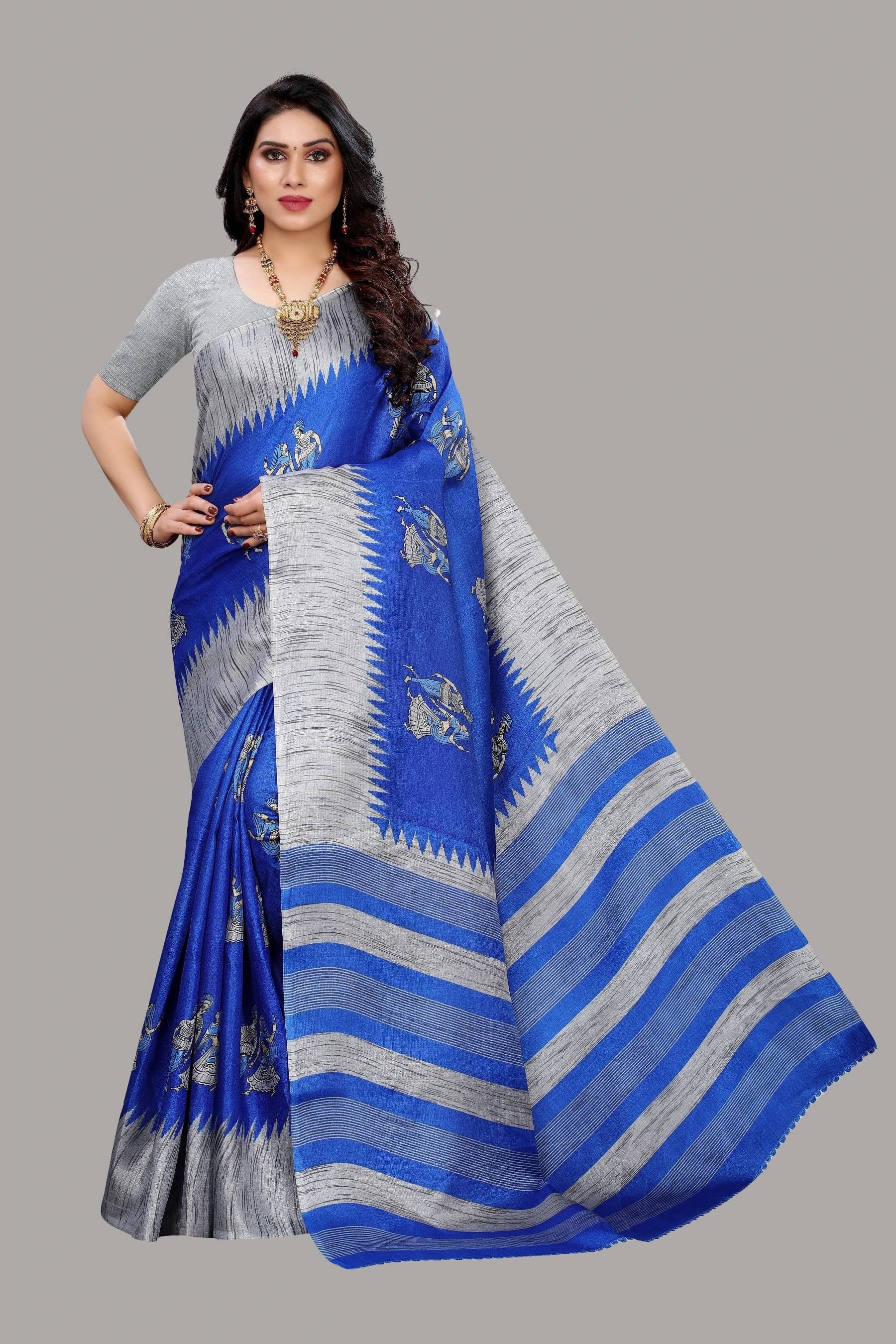     			Yashika Art Silk Printed Regular Saree With Unstitched Blouse Piece ( Navy Blue )