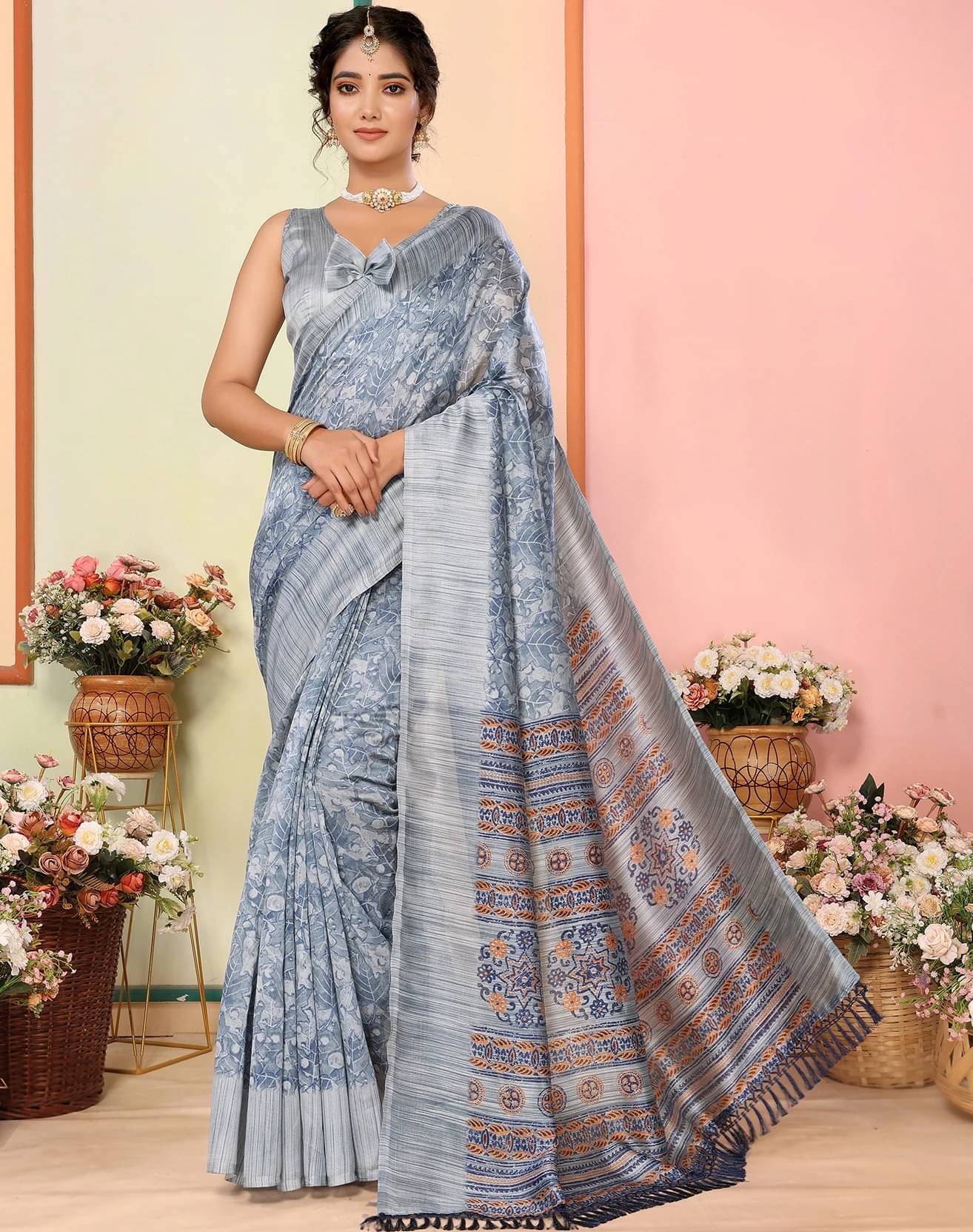     			Yashika Art Silk Printed Regular Saree With Unstitched Blouse Piece ( Blue )