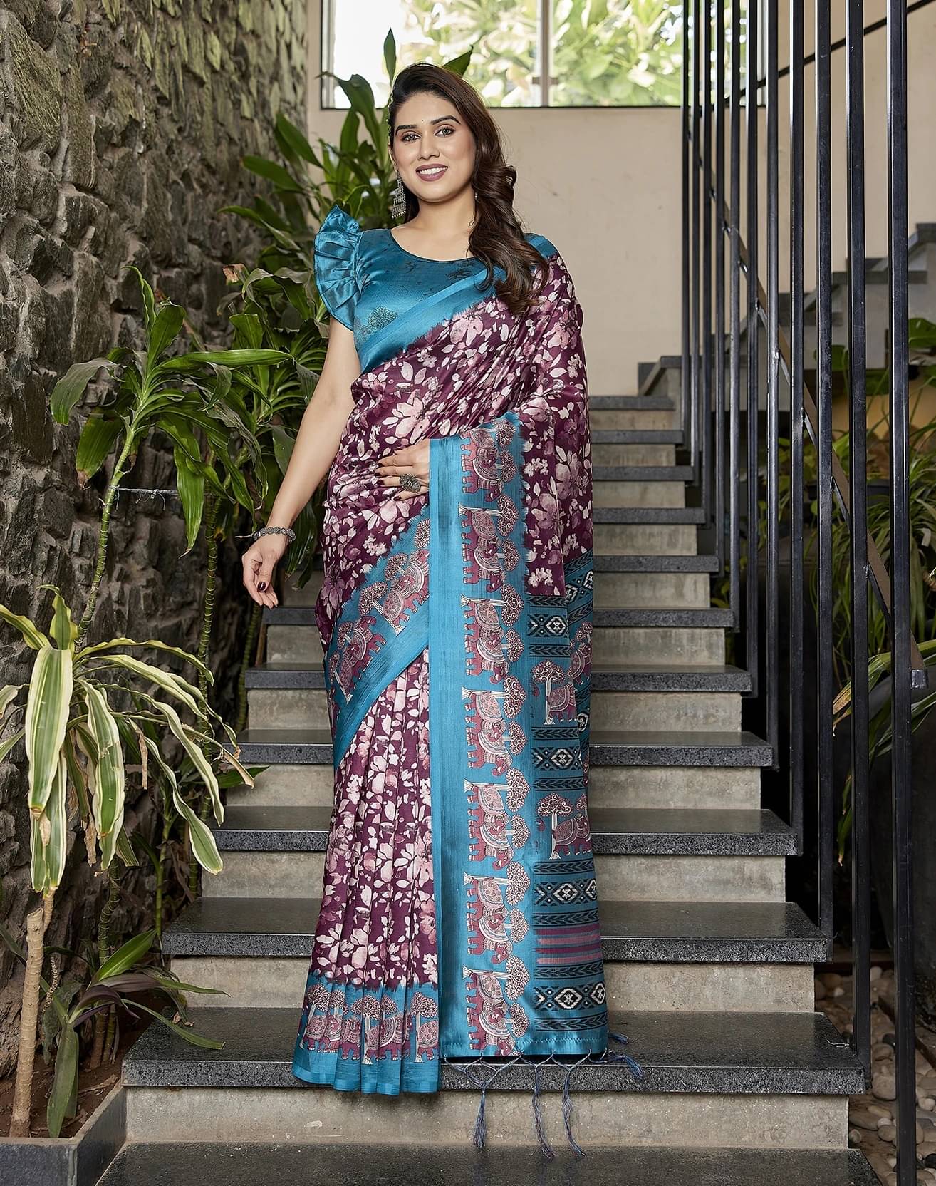 Yashika Art Silk Printed Regular Saree With Unstitched Blouse Piece ( Purple ) Yashika Art Silk Printed Regular Saree With Unstitched Blouse Piece ( Purple )