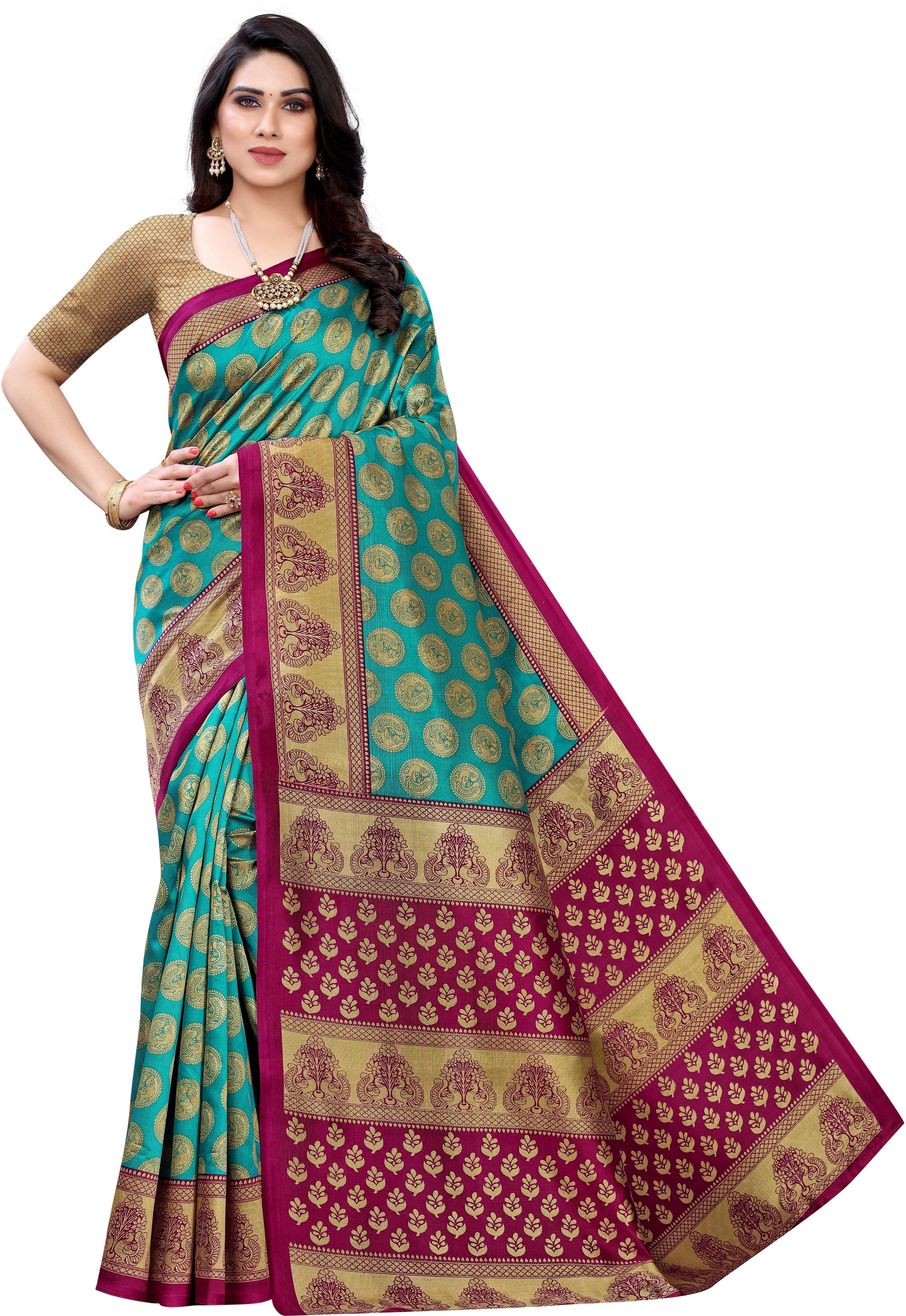 Yashika Art Silk Printed Regular Saree With Unstitched Blouse Piece ( Light Blue ) Yashika Art Silk Printed Regular Saree With Unstitched Blouse Piece ( Light Blue )