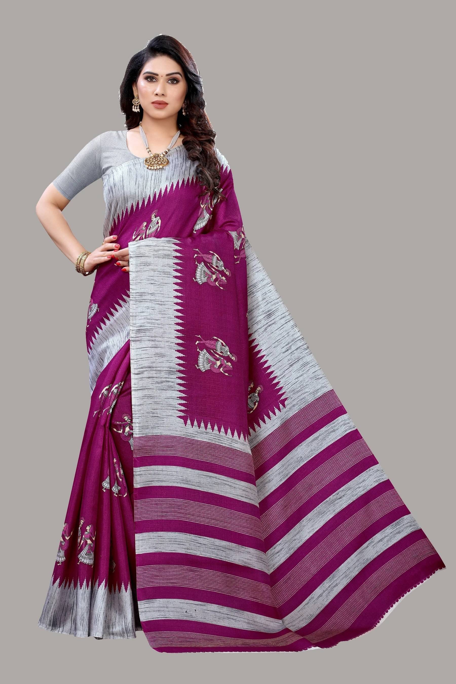     			Yashika Art Silk Printed Regular Saree With Unstitched Blouse Piece ( Purple )