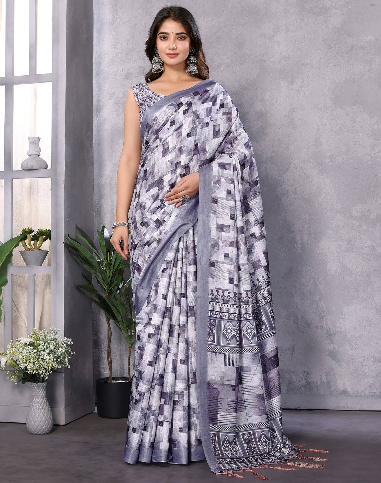     			Yashika Art Silk Printed Regular Saree With Unstitched Blouse Piece ( Grey )
