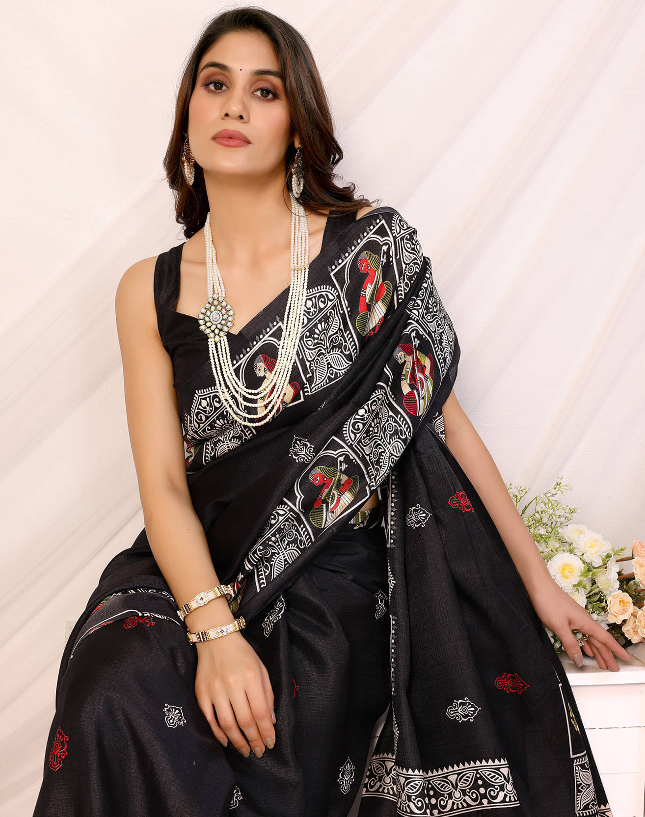 Yashika Art Silk Printed Regular Saree With Unstitched Blouse Piece ( Black ) Yashika Art Silk Printed Regular Saree With Unstitched Blouse Piece ( Black )