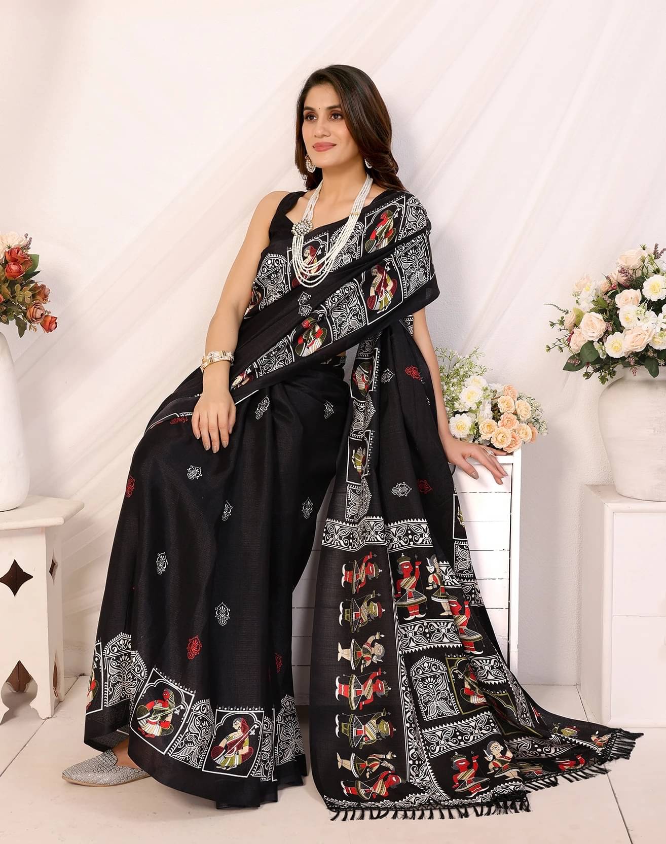 Yashika Art Silk Printed Regular Saree With Unstitched Blouse Piece ( Black )     			Yashika Art Silk Printed Regular Saree With Unstitched Blouse Piece ( Black )