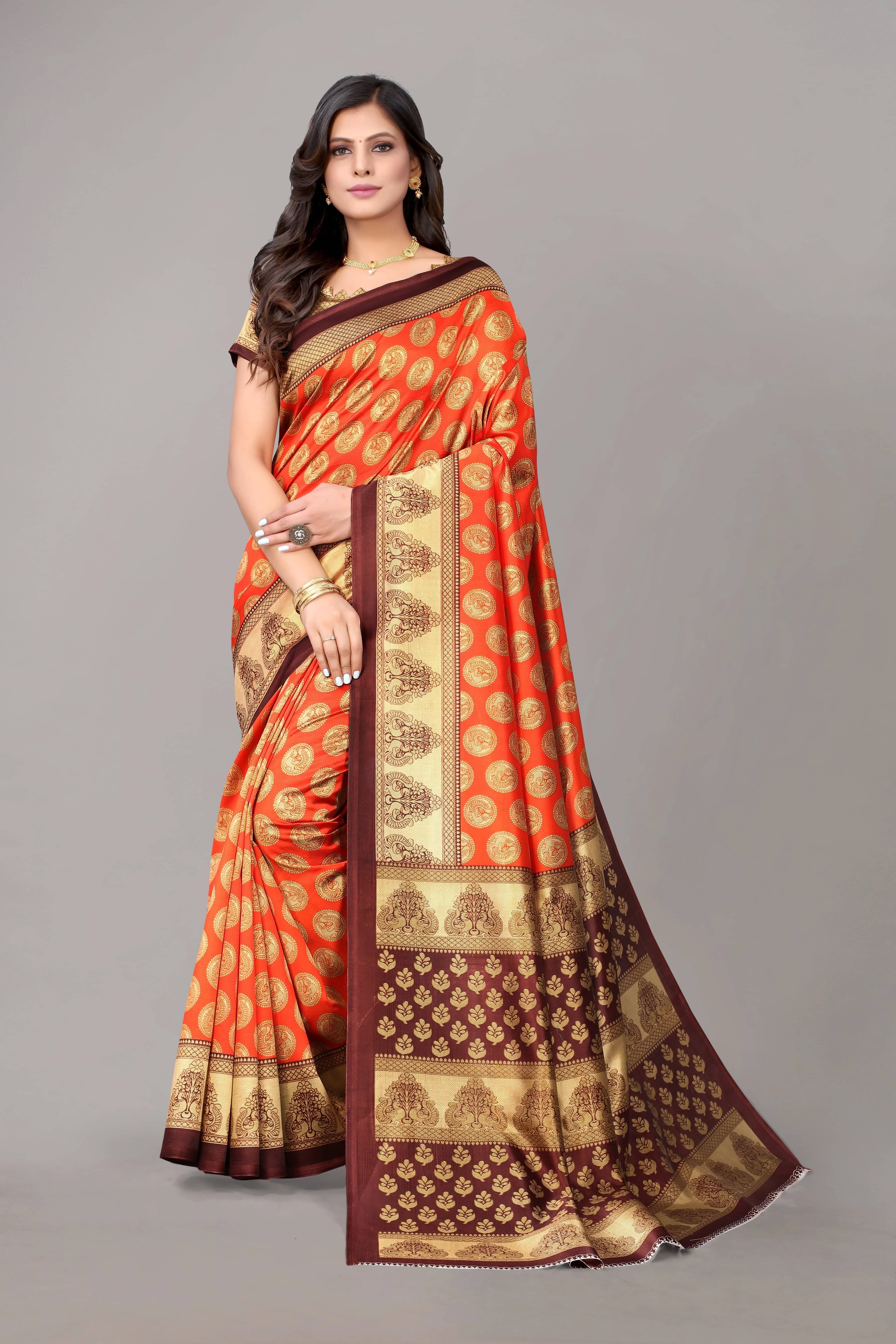     			Yashika Art Silk Printed Regular Saree With Unstitched Blouse Piece ( Orange )