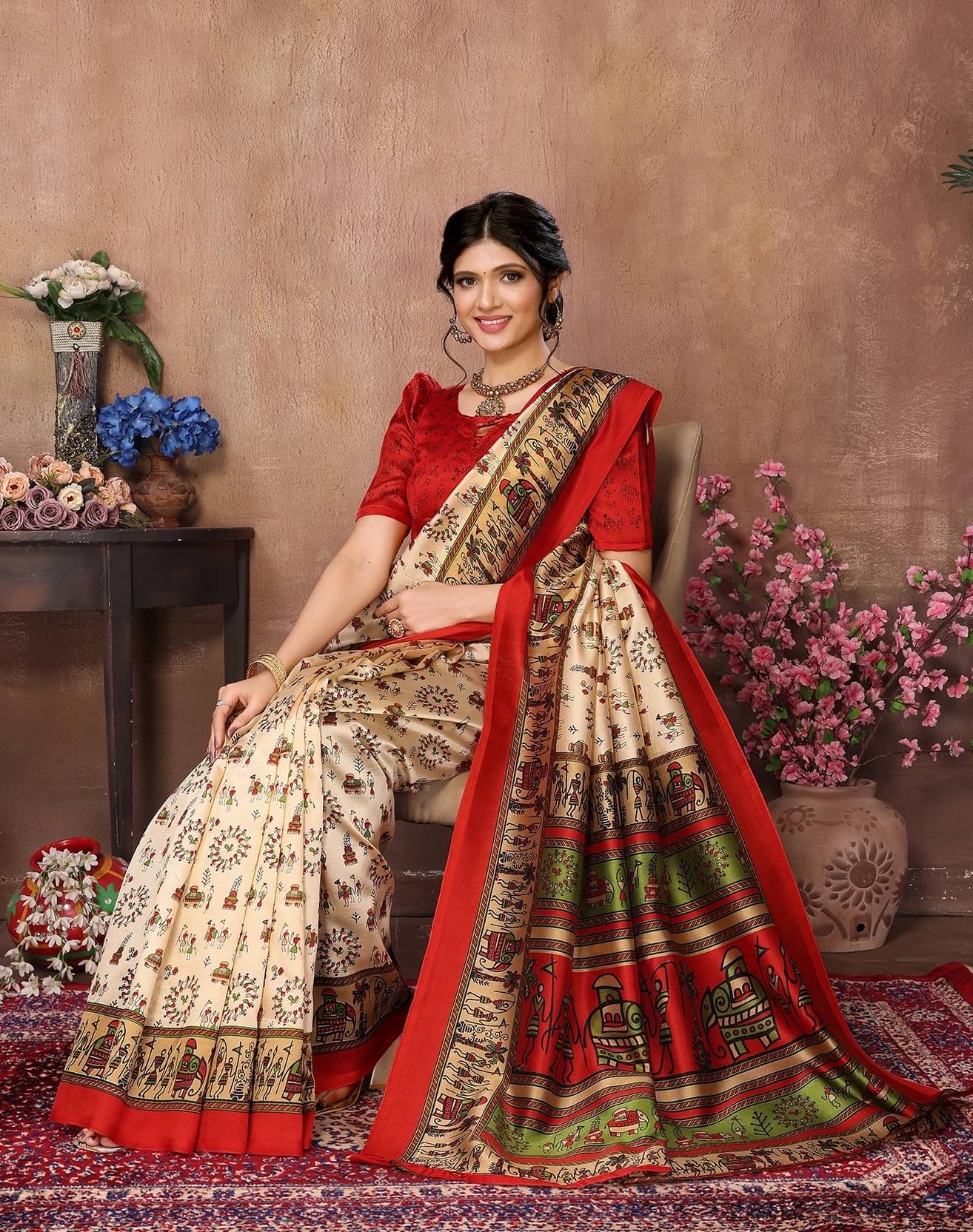     			Yashika Art Silk Printed Regular Saree With Unstitched Blouse Piece ( Red )