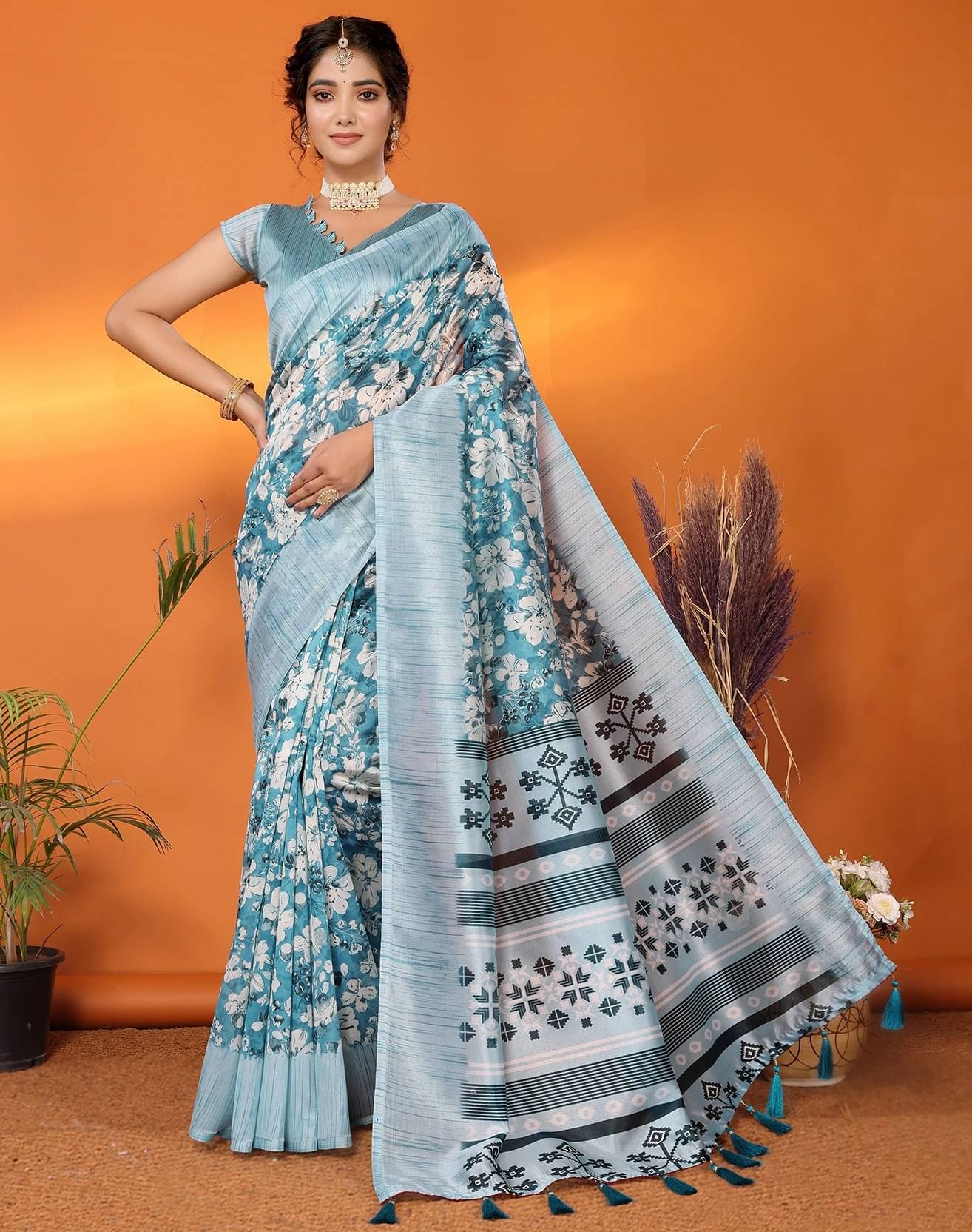 Yashika Art Silk Printed Regular Saree With Unstitched Blouse Piece ( Blue ) Yashika Art Silk Printed Regular Saree With Unstitched Blouse Piece ( Blue )