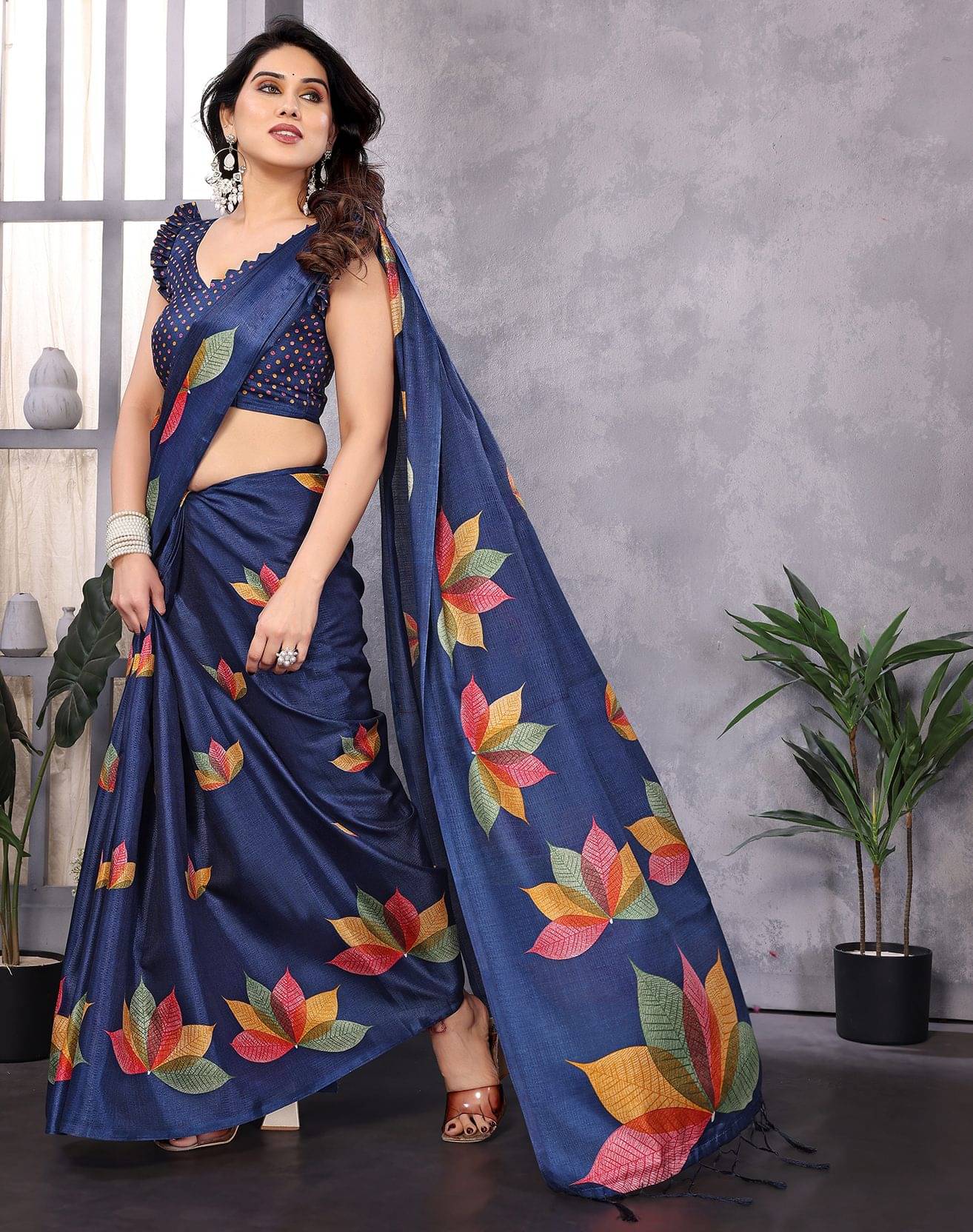 Yashika Art Silk Printed Regular Saree With Unstitched Blouse Piece ( Blue ) Yashika Art Silk Printed Regular Saree With Unstitched Blouse Piece ( Blue )