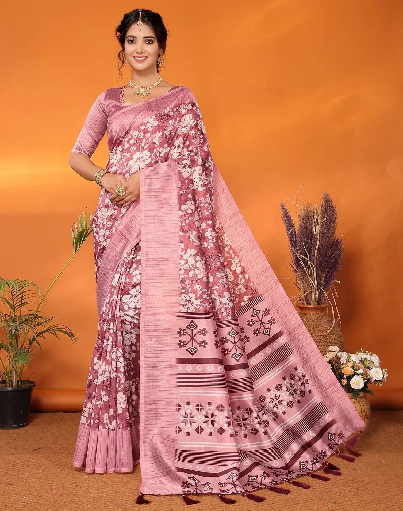     			Yashika Art Silk Printed Regular Saree With Unstitched Blouse Piece ( Pink )